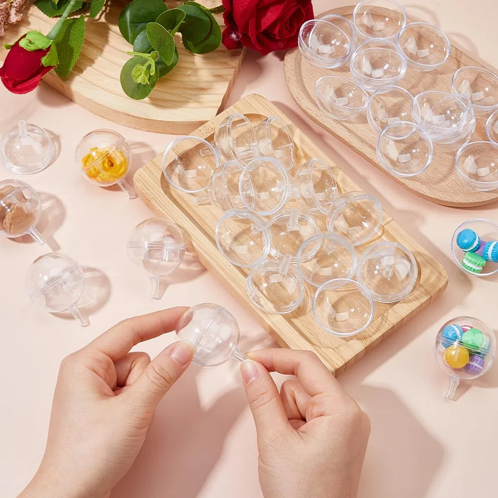DICOSMETIC 100 Stück Klare Schokoladenbox Halterungen Plastik Runde Schokoladenhalter Mini Kugel Strauß Halterungen Lollipop Behälter für Valentinstag Hochzeit Geburtstag Party