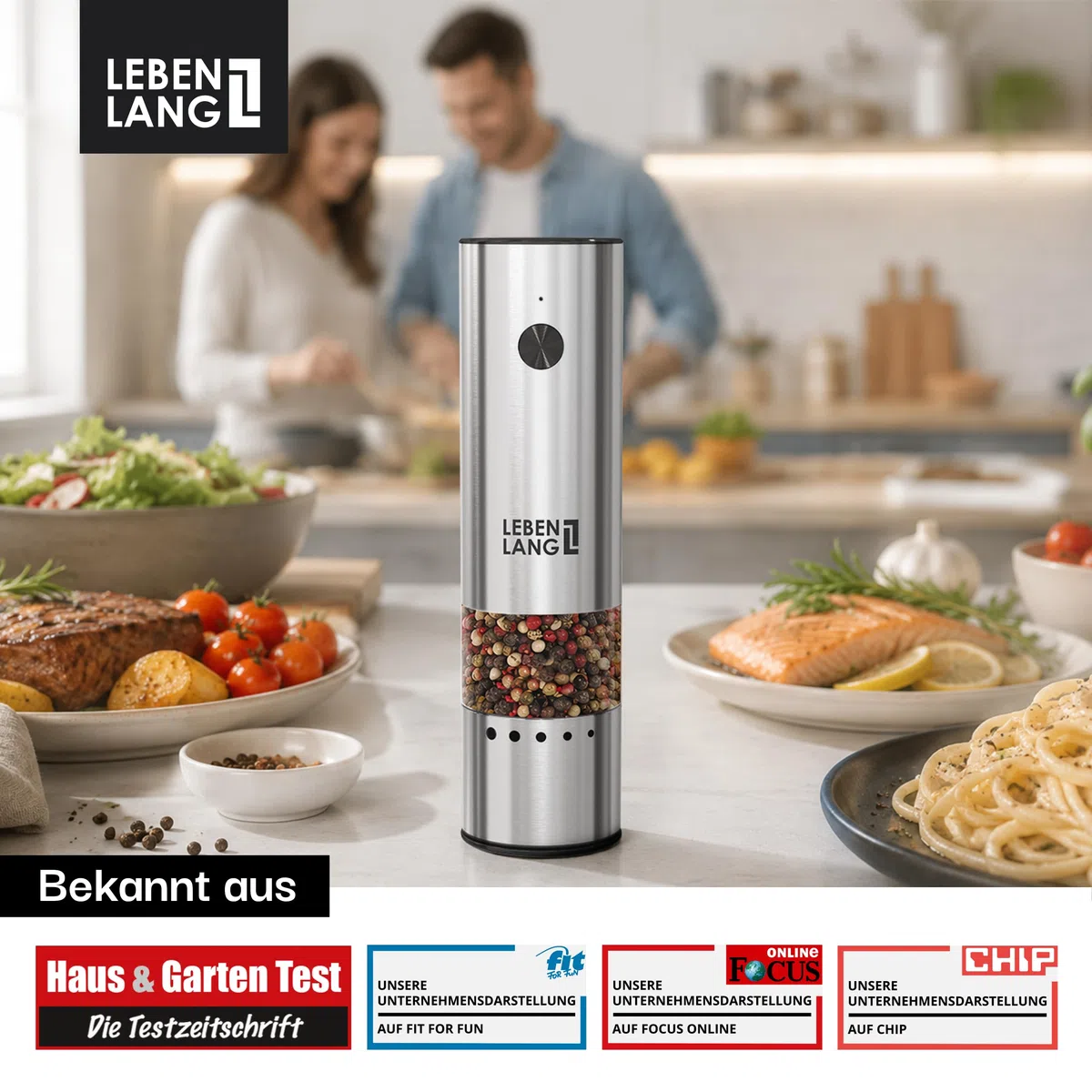 LEBENLANG Mini Salz und Pfeffermühle Elektrisch - 300mAh & Kompakter 30ml Behälter I 1er Set I Wiederaufladbar Gewürzmühle Elektrisch Klein Elektrischer Salz und Pfefferstreuer Pfeffer & Salzmühle