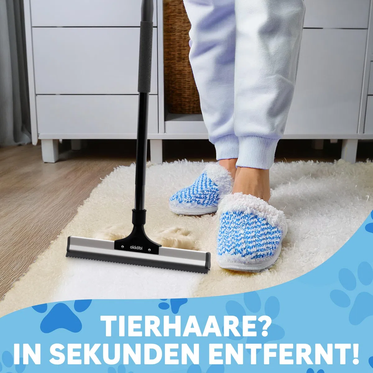 Carpet Rake - Fellfeger Besen – Pet Hair Remover für Teppich & Möbel – Gummibesen mit Stiel – Hundehaare Entfernen – Teppich Bürste für Tierhaare – Fellfeger für Teppiche & Böden