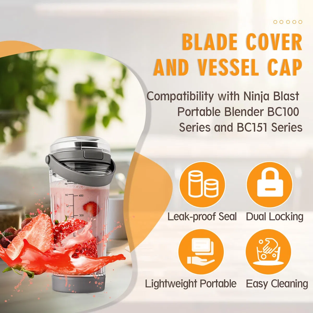 Trinkverschlussdeckel und Behälterverschluss als Ersatz für Ninja Blast BC100 und BC151 Standmixer der Serien, 530ml(grau)