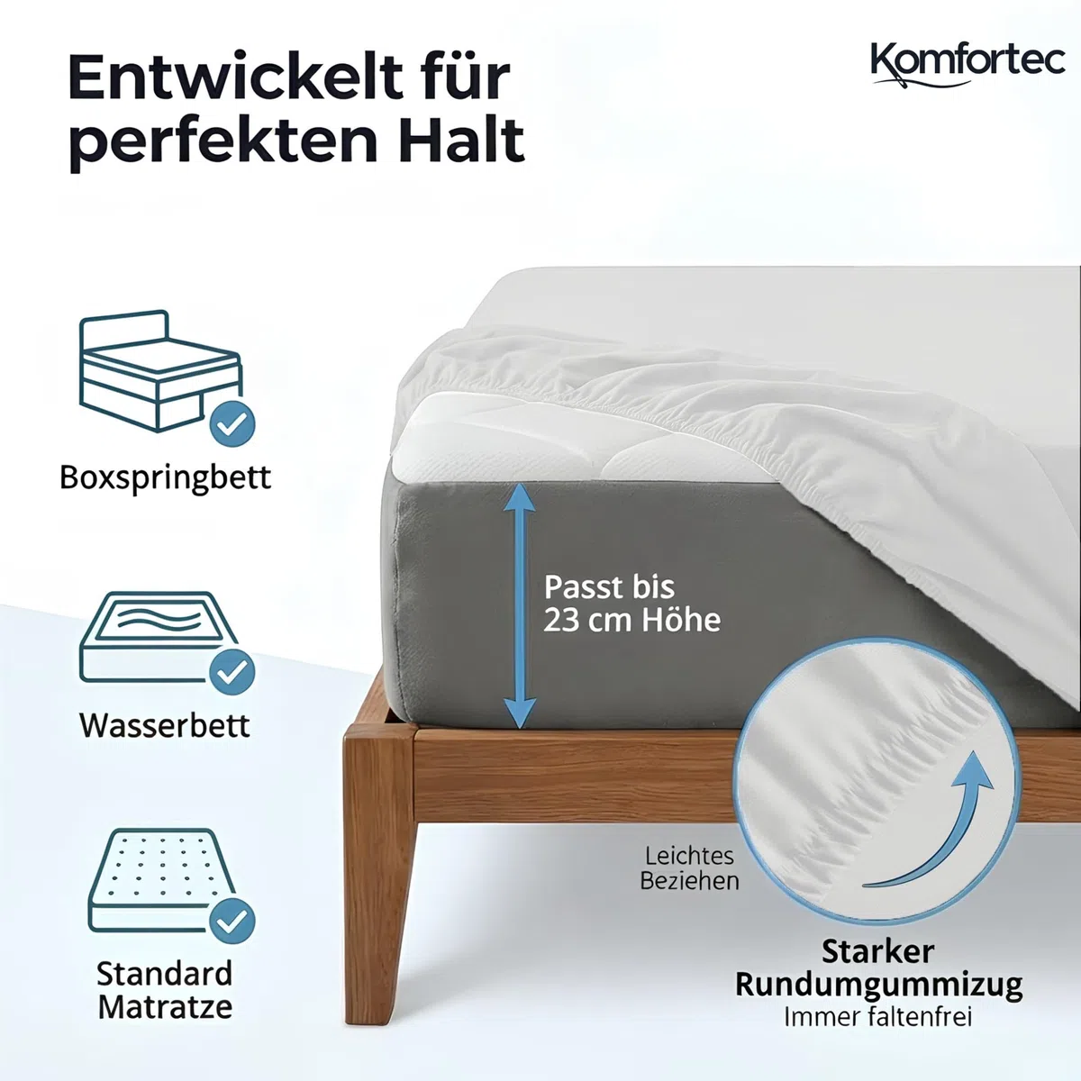Komfortec Spannbettlaken Jersey 100% Baumwolle – 180x200 cm – 135g/m² – Weich, Atmungsaktiv & Hautfreundlich – Mit Rundumgummi – Oeko-Tex Zertifiziert – Für Boxspring, Topper & Matratzen – Weiß
