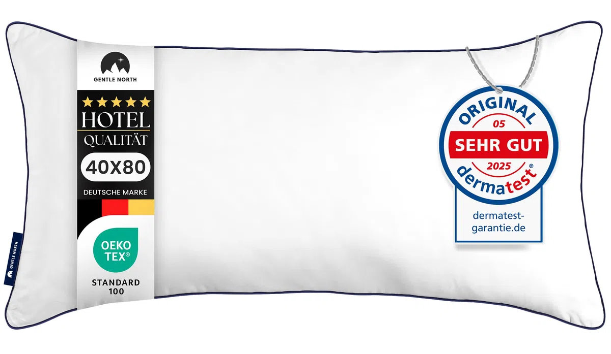 Gentle North Hochwertige Kopfkissen 40x80 cm groß in Hotelqualität - Flauschiges, gut gefülltes Schlafkissen für Allergiker geeignet (Ökotex 100 Zertifiziert) - 60° Waschbar