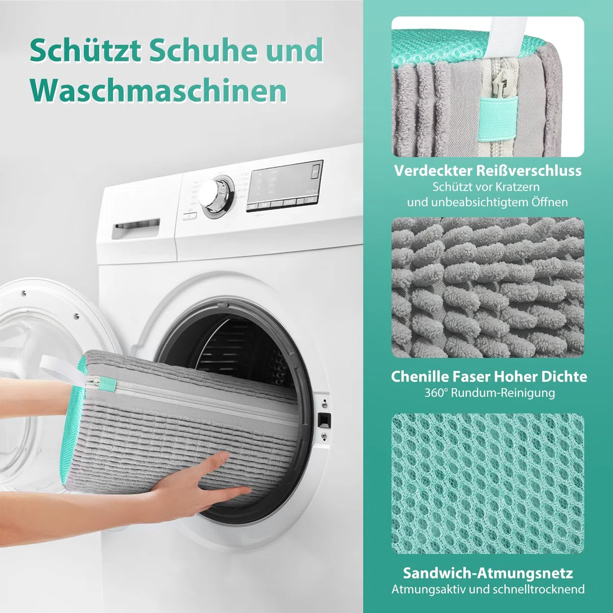Schuhwaschbeutel Waschmaschine, Schuhwaschbeutel für Waschmaschine und Trockner, Wiederverwendbar Waschbeutel Schuhe, Wäschesack Schuhe mit Verstecktem Reißverschluss (2, Grau)