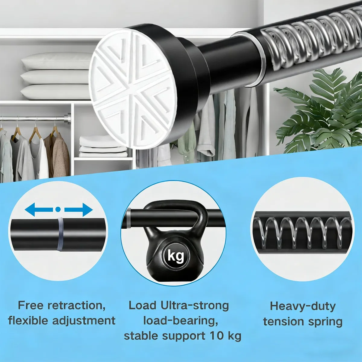 1Stück Duschstange ohne Bohren Edelstahl Duschvorhang Stangen Ausziehbar Klemmstange Duschvorhang für Dusche, Badewanne, Badezimmer Fenster 85-160CM