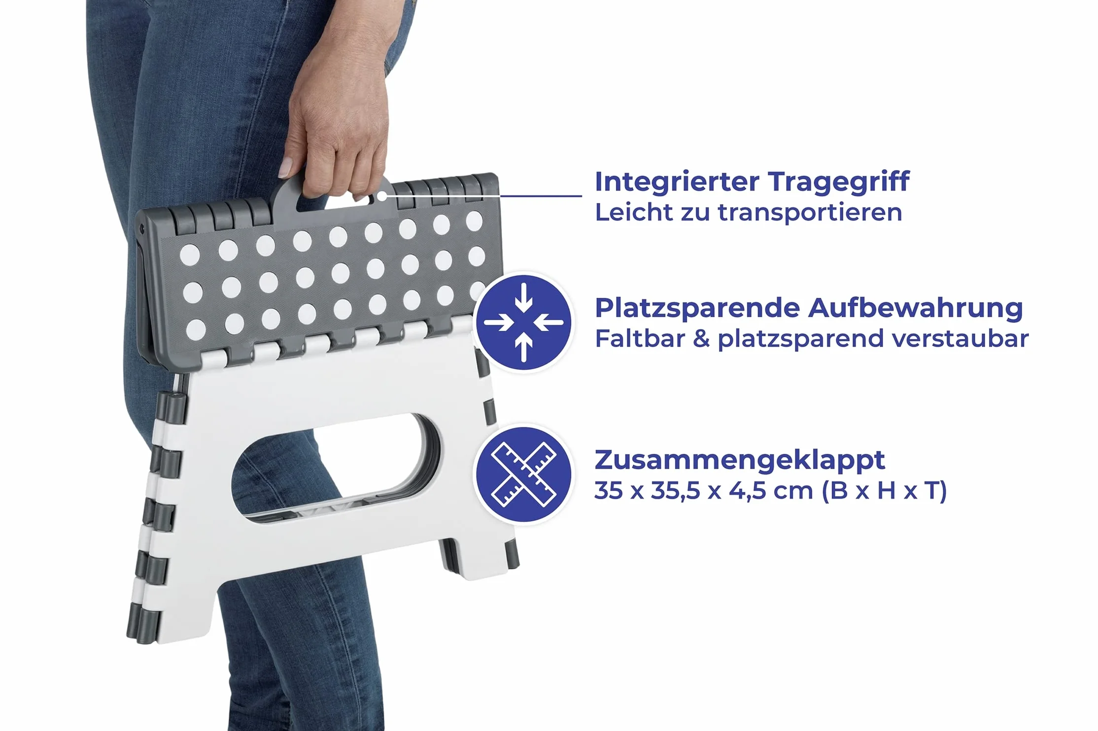 Maximex Klapphocker Secura - extrem belastbar bis 350 kg, Polypropylen, 35 x 22 x 27 cm, Mehrfarbig