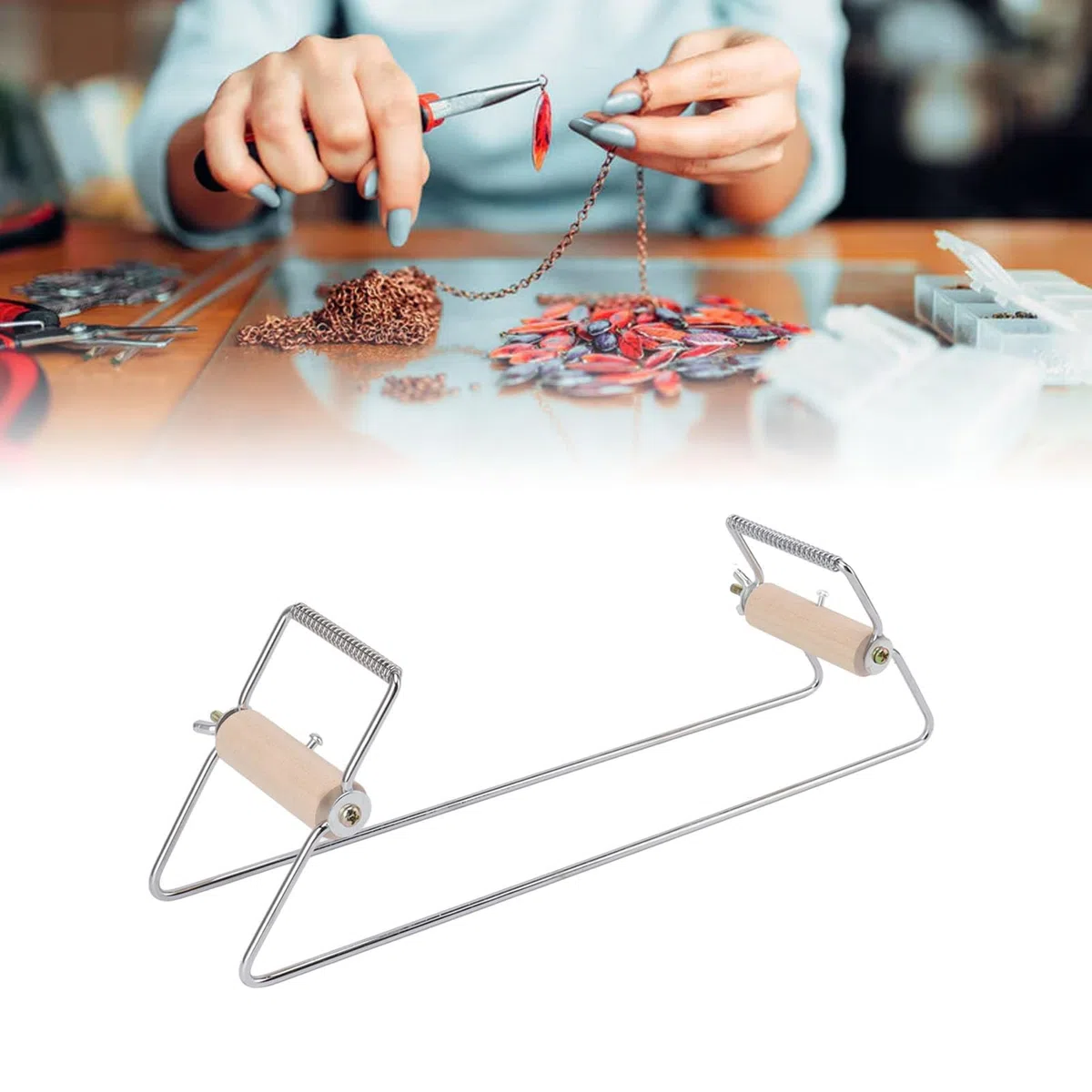 Beufee Perlen-Webstuhl-Set, Webstuhl-Armband-Set, Metall-Armband-Herstellungs-Set, Perlen-Armband-Set, Perlen-Zubehör, Perlen-Webstuhl-Maschine, Schmuck Ohrring Herstellung Werkzeuge