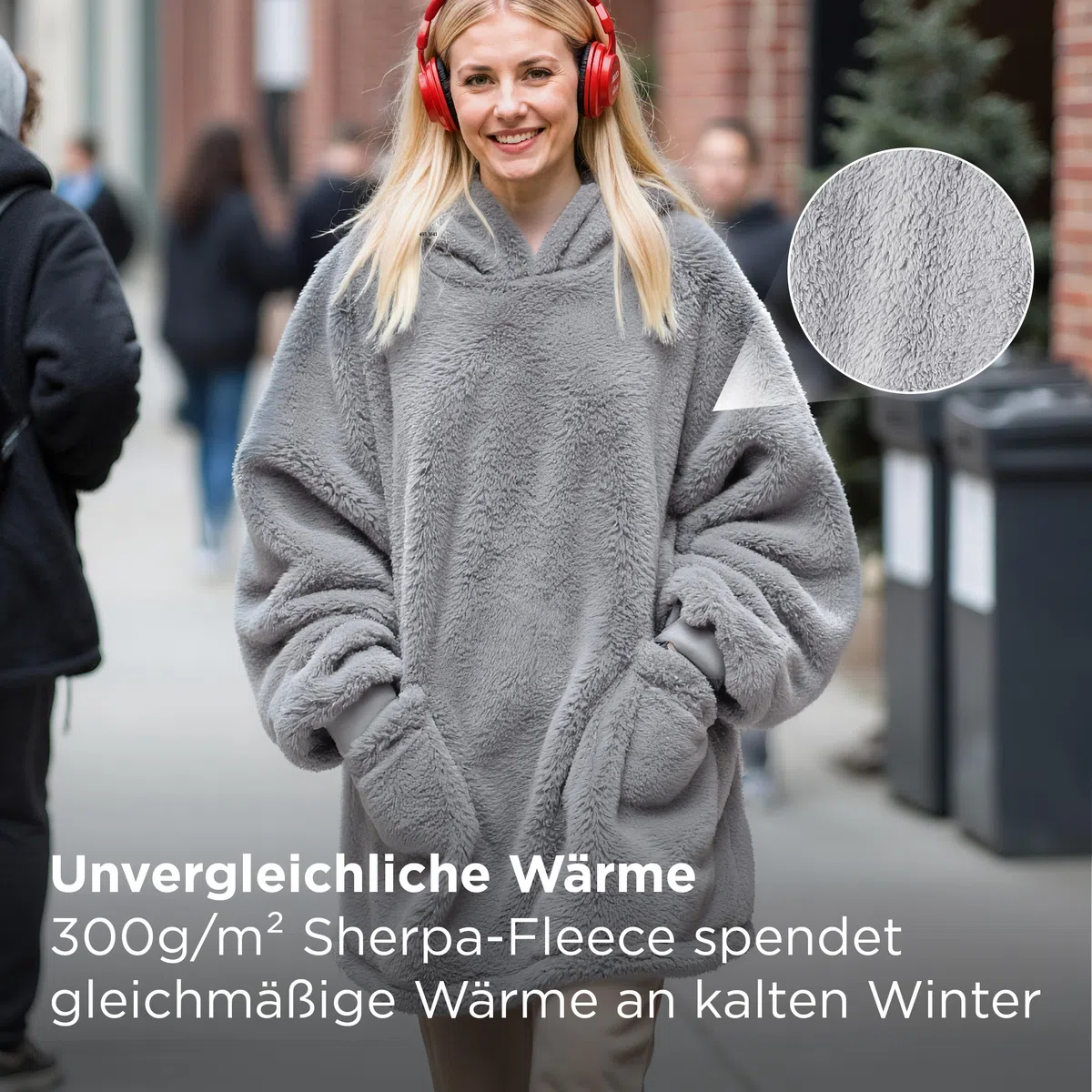 BEDSURE Hoodie Decke mit Ärmeln - Kuschelpullover als Geschenke für Frauen - Tragbare Decke zum Anziehen Erwachsene Kuscheldecke mit Ärmeln Weich Warm Geschenke für Freundin Mütter, Grau 95x85 cm