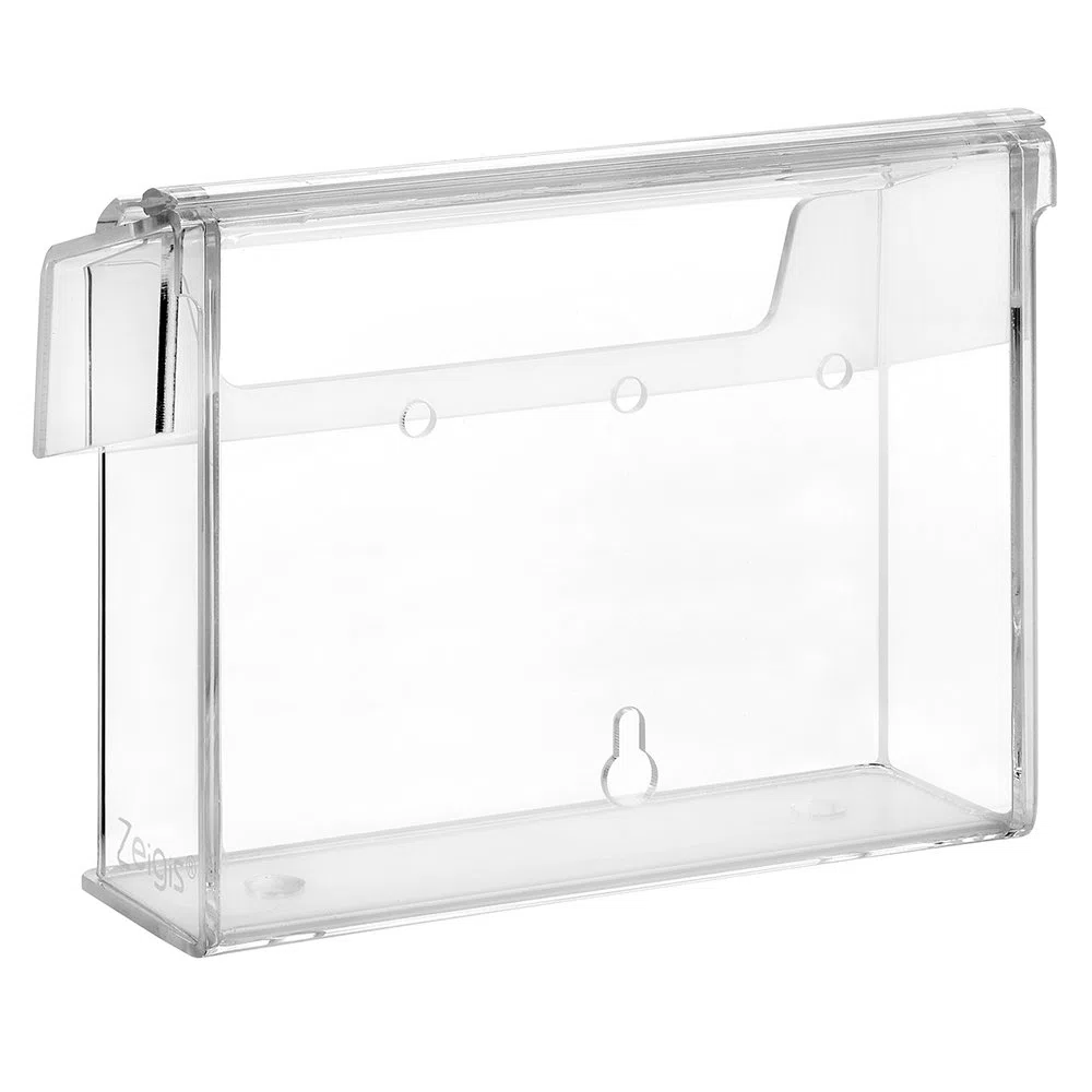 Zeigis DIN A6 Prospektbox/Prospekthalter/Flyerhalter im Querformat, wetterfest, für Außen, mit Deckel, aus glasklarem Acrylglas