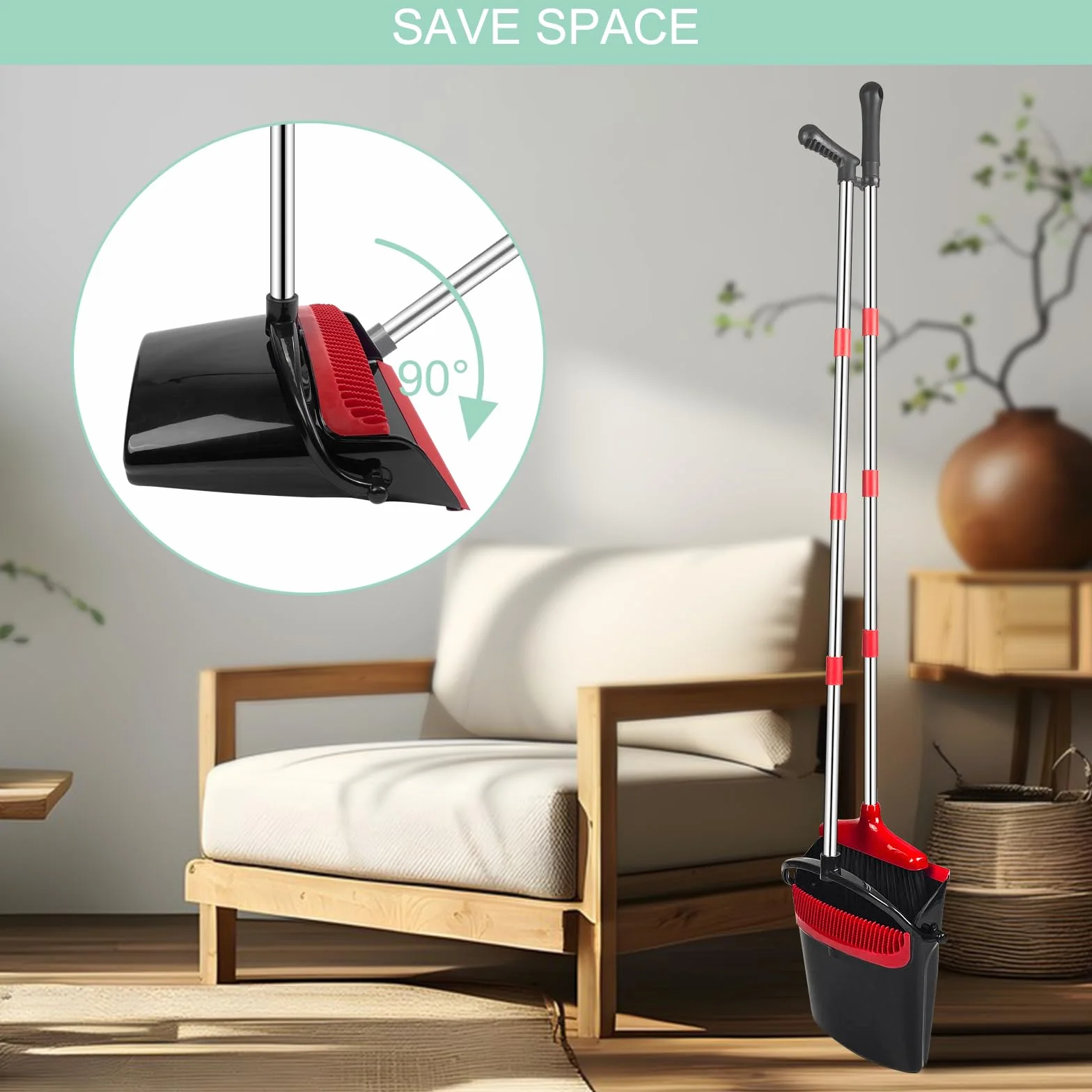 Besen und Kehrschaufel Set, Kehrgarnitur Mit Kamm, Aufrechter Kehrmaschine und Kehrschaufel Combo, Kehrset Classic, Klappbarer Kehrschaufel, für Vorzelt, Haus, Büro, Lobby, Terrasse