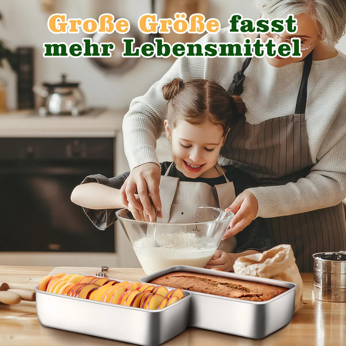 Joyfair Brotbackform 2er Set, 31,2cm Edelstahl Groß Kastenform Brotform, 7,5cm Tiefe Backform Rechteckig Toastbrot für Brot/Kuchen/Toast, Gesund & Ungiftig, Leicht zu Reinigen & Spülmaschinenfest