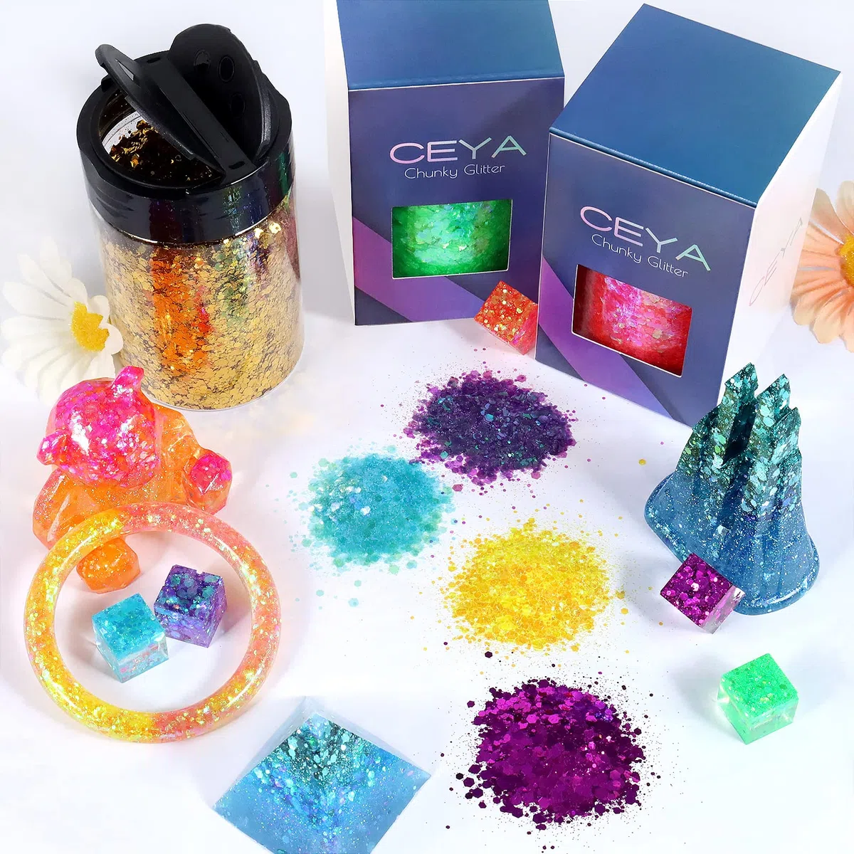 Ceya Magischer Opal-Glitzer, 3.5oz/100 g, Bastelarbeiten, grobes Glitzer-Pulver, gemischte feine Flocken, schillernde Nagel-Pailletten für Epoxidharz, Tumbler, Schleim, Malerei, Festival-Dekoration