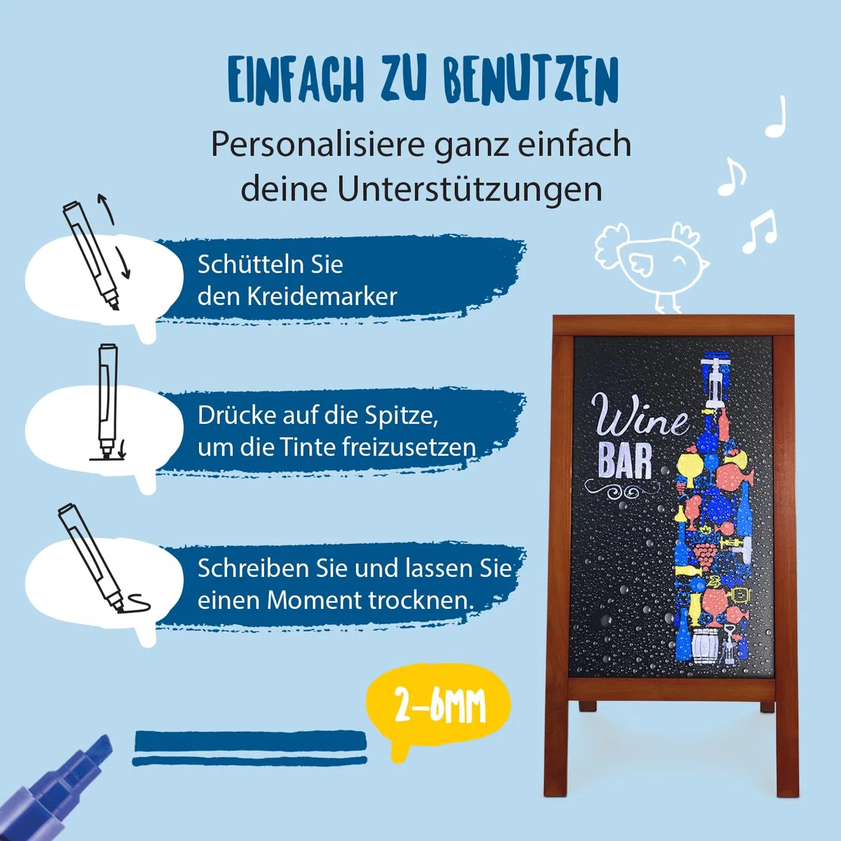 SECURIT - 4er-Set Kreidemarker - Für nicht-poröse Oberflächen (Schwarze Tafel, Glas, Metall, Spiegel...) - Mittelstarke Spitze 2-6 mm - Weiß
