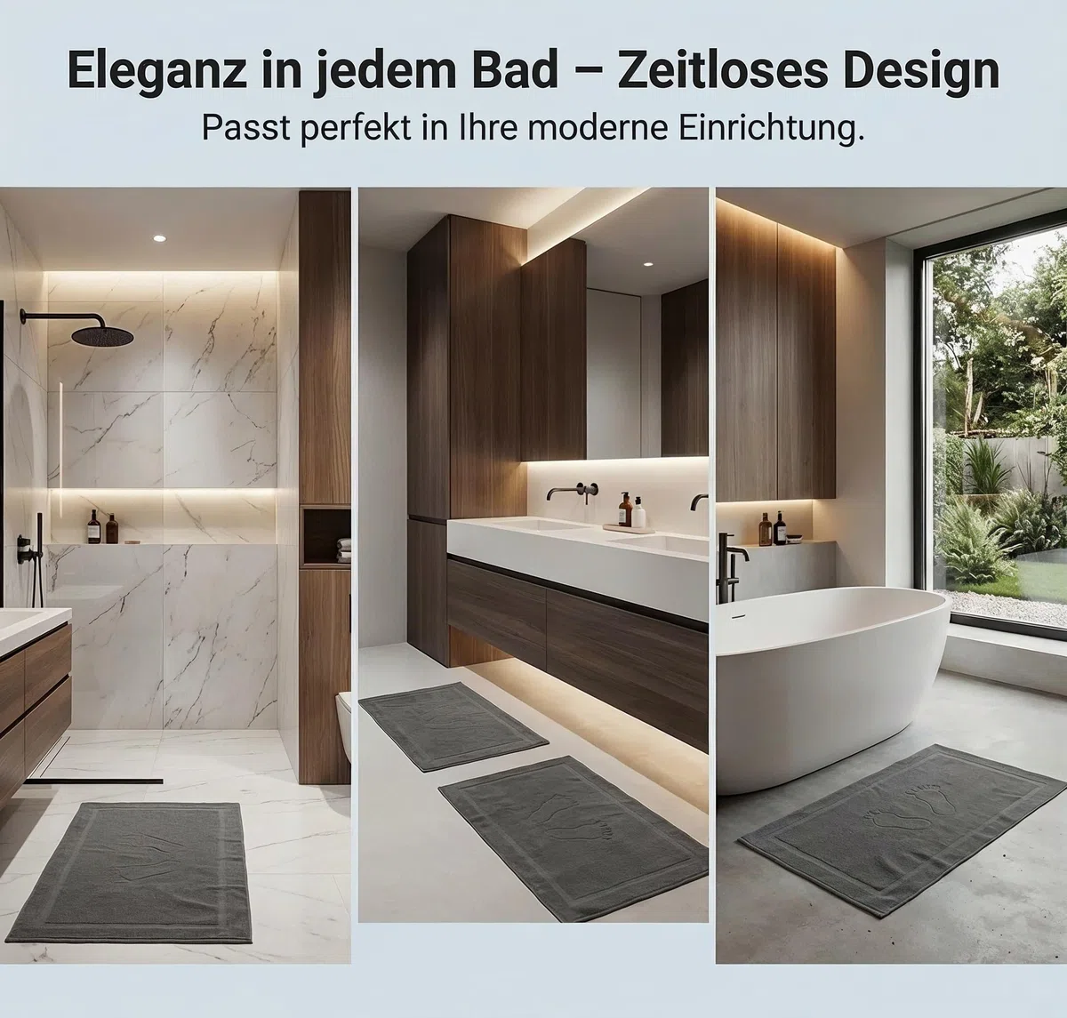 Komfortec 2er Badvorleger aus 100% Baumwolle, 800 GSM, Waschbar, Badematte, Badteppich, Saugfähig, Frottee, 50x80 cm, Anthrazit Grau