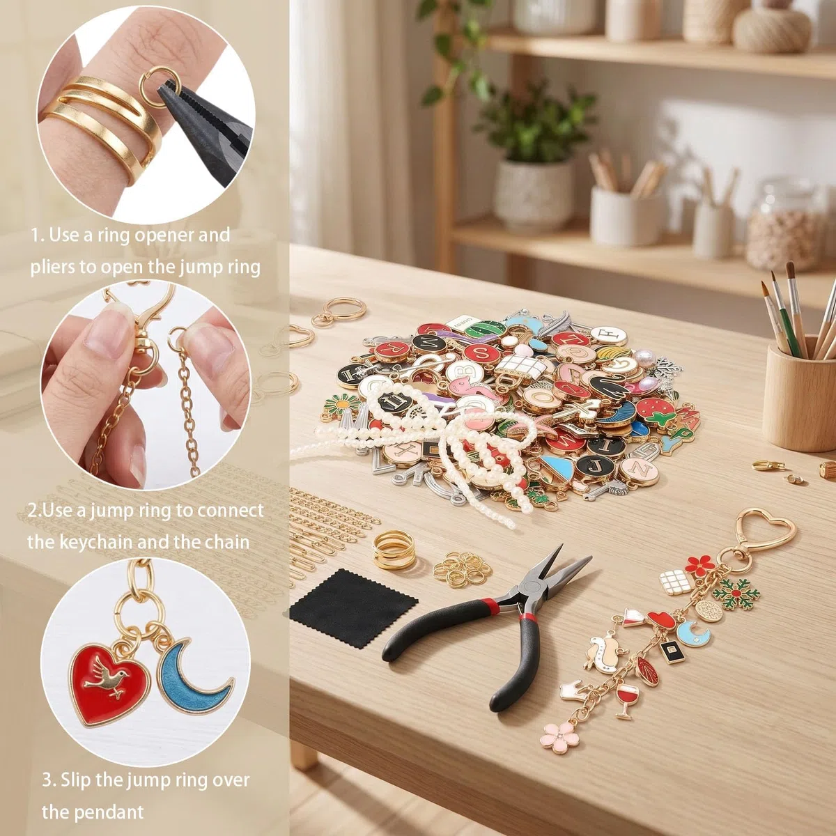 HOMIKLSA 316 Stück DIY Schlüsselanhänger Selber Machen, Schlüsselanhänger Bastelset, Schmuck Bastelzubehör, Klein Keychain Making Kit Metallringe zum Basteln, für Schmuck & Anhänger