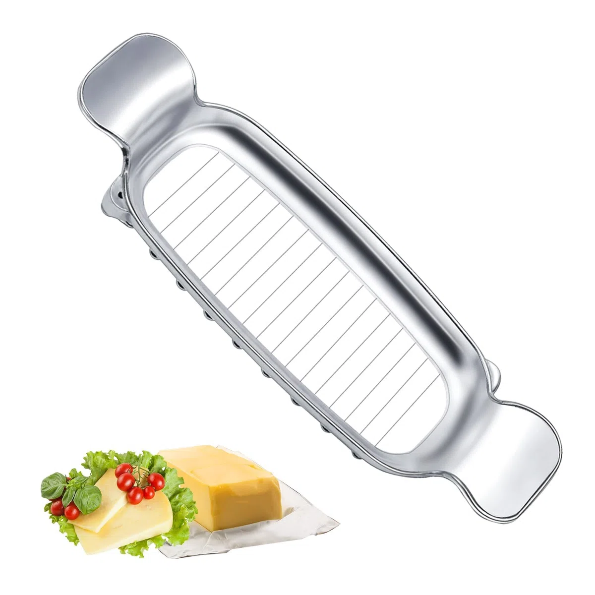 Pellkartoffel- & Mozzarellaschneider – Edelstahl-Schneidehilfe für gekochte Kartoffeln, Eier, Mozzarella & weiche Früchte – Küchenhelfer mit Drahtschneide