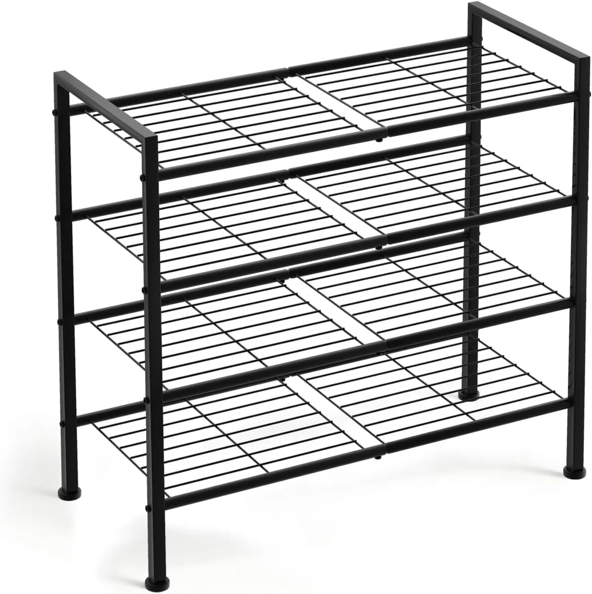 Schuhregal Schwarz Metall, 4 Ebenen platzsparendes Schuhregal, stapelbar & verstellbar, robuster Organizer für Flur, Garderobe & Eingangsbereich