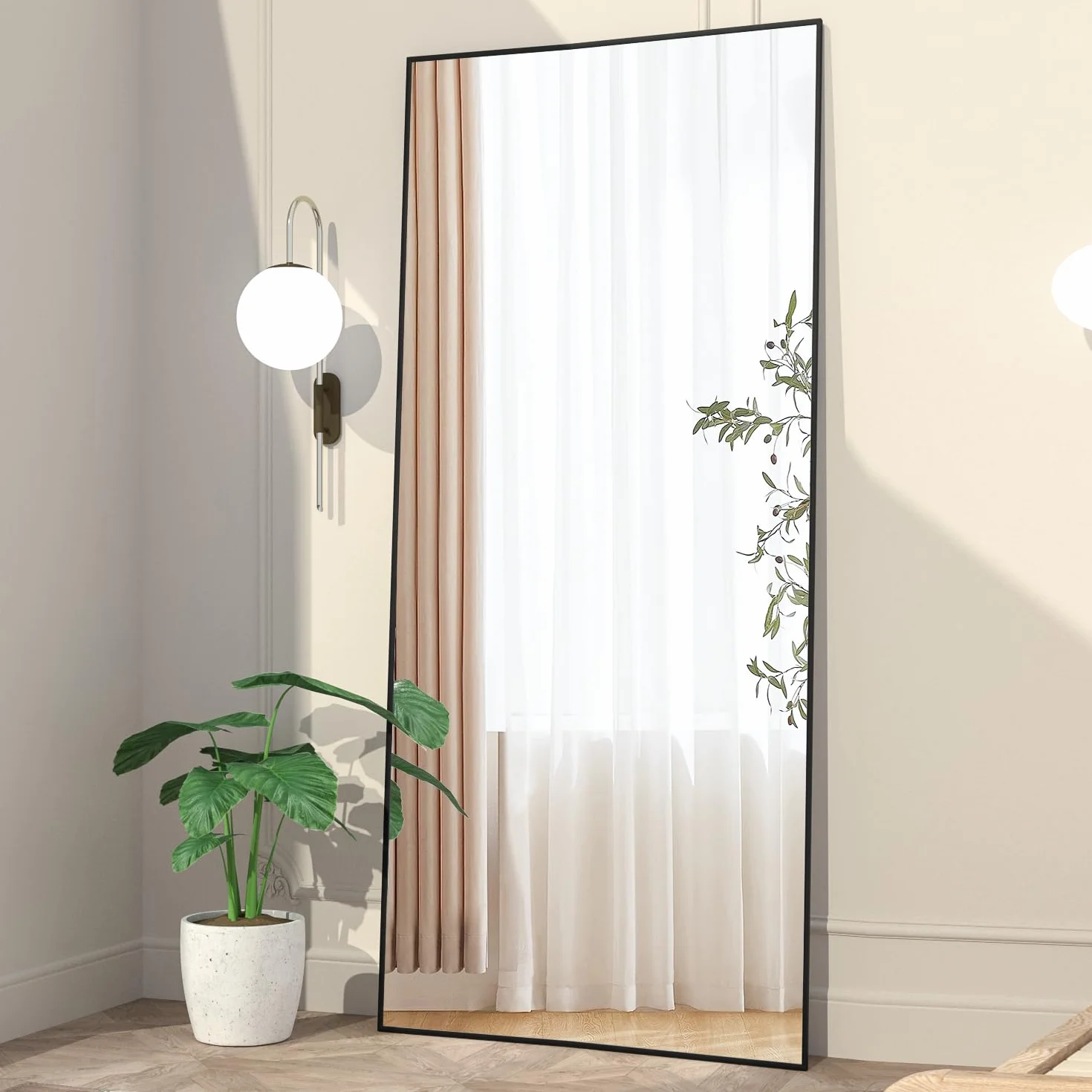 Ganzkörperspiegel 165 x 60 cm Bodenspiegel, großer schwarzer Spiegel, Rechteckiger Spiegel für Schlafzimmer, Wohnzimmer, zum Aufhängen oder Anlehnen an die Wand, Rahmen aus