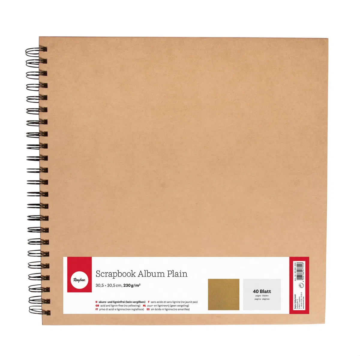 Rayher Scrapbooking Album, 30,5 x 30,5 cm, 40 Blatt (80 Seiten), säure- und ligninfrei, Fotoalbum, Spiralalbum aus Kraftpapier, selbst gestalten, Hochzeit, Taufe, Geburtstag, 60681000