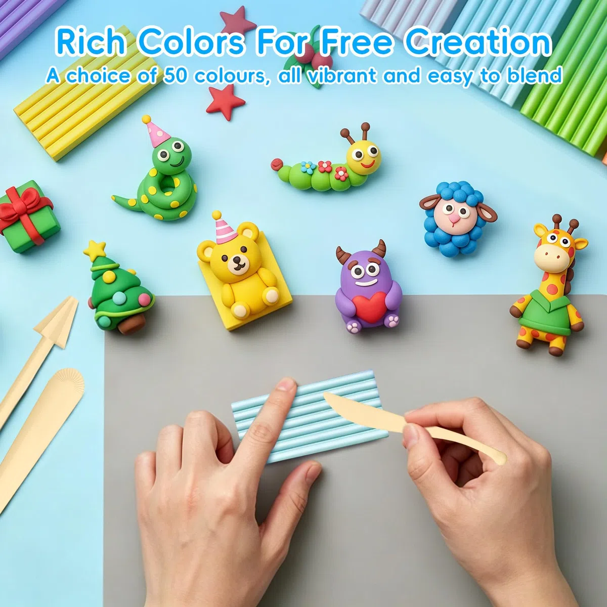 Flintronic Polymer Clay Set, 50 Farben Clay Kit Modelliermasse Ofenhärtend mit Bildhauerwerkzeugen und Zubehör, Creative DIY, Schmuck Design, Home Decoration, Geschenk für Kinder Erwachsene