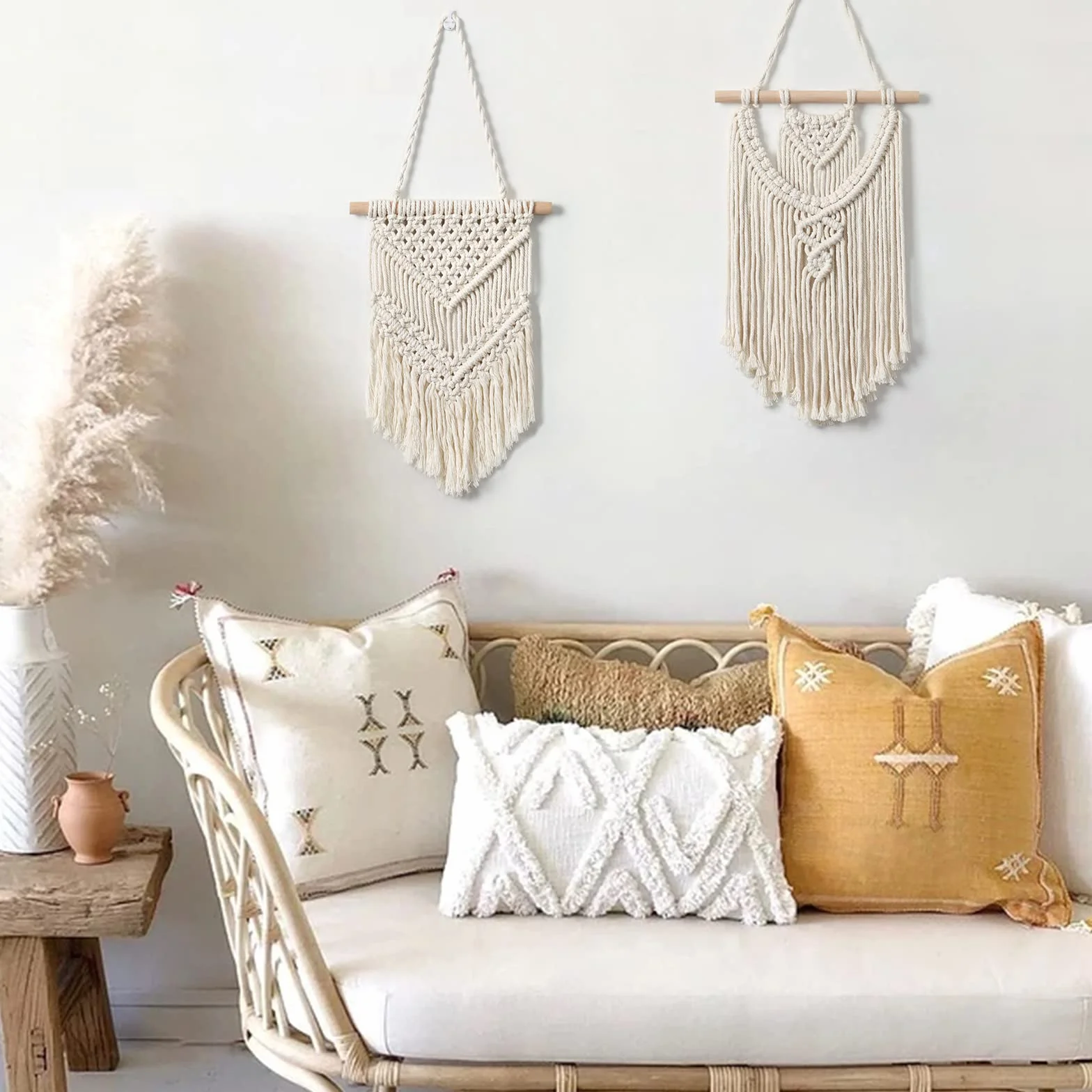 LOMOHOO 2 Stück Makramee-Wandbehang kleine gewebte Wandteppiche Wandkunst Dekoration schön für Boho-Heimdekoration Wohnung Kinderzimmer Party Dekorationen