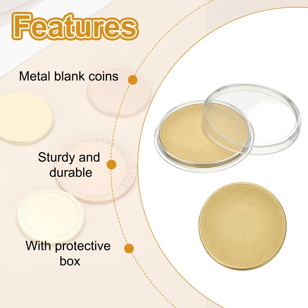 PATIKIL 40mm Leere Münzen Zum Gravieren 4 Stück Messing Münzrohlinge Laser Gravurrohlinge Individuelle Challenge Coins Metallscheibenanhänger Runde Stempelplatte Glitzer Matt Goldton