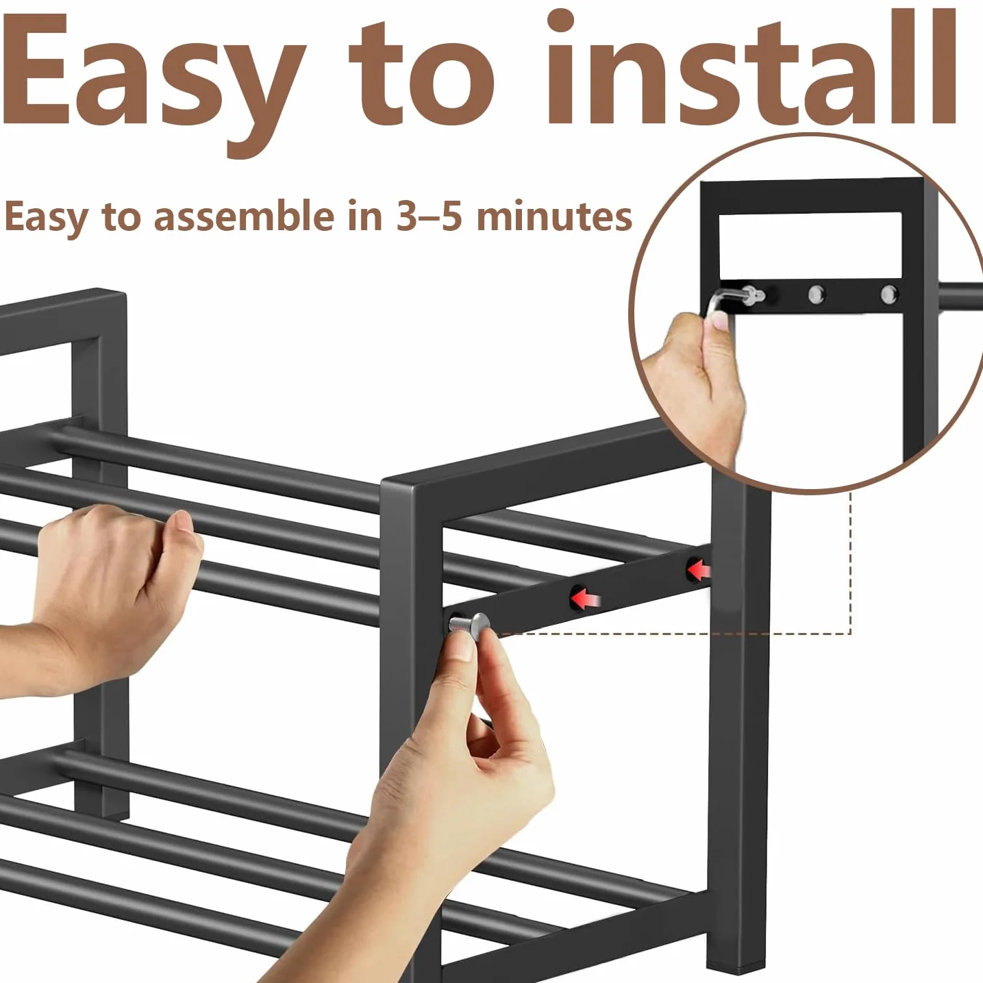 Expandable Schuhregal Schmal 2 Ebenen Adjustable Ausziehbar Klein Metall Schuhaufbewahrung 45 to 80cm, Schwarz Schuhregal Platzsparend für Diele, Flur DraußEn Outdoor Camping