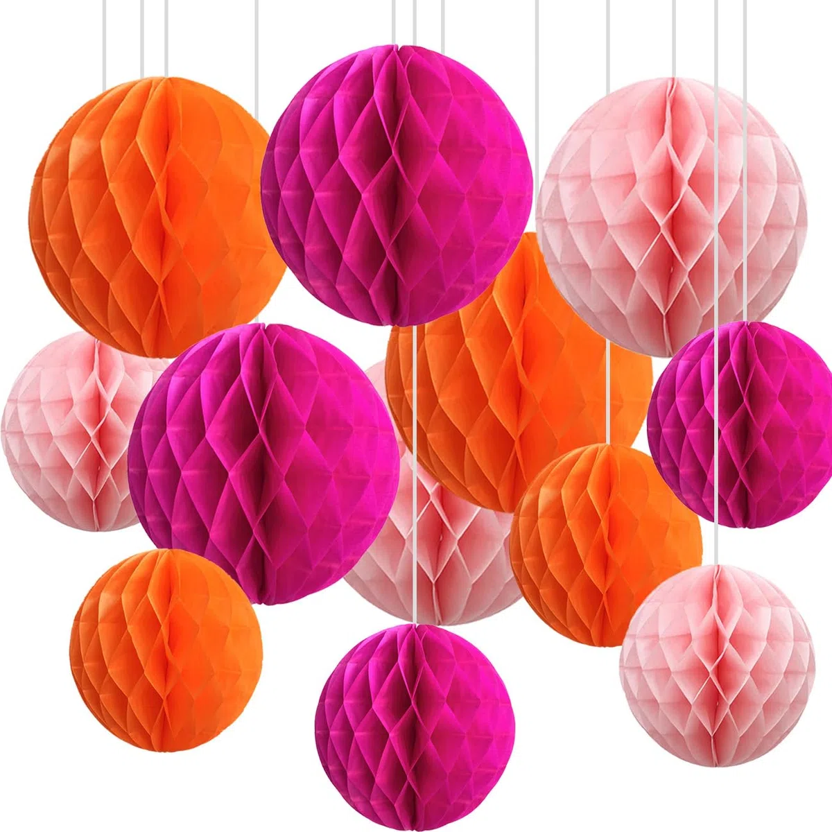 12er Orange und Rosa Papier Wabenbälle,Hängende Seidenpapier Honeycomb Balls for Party Dekoration(6inch&10inch)