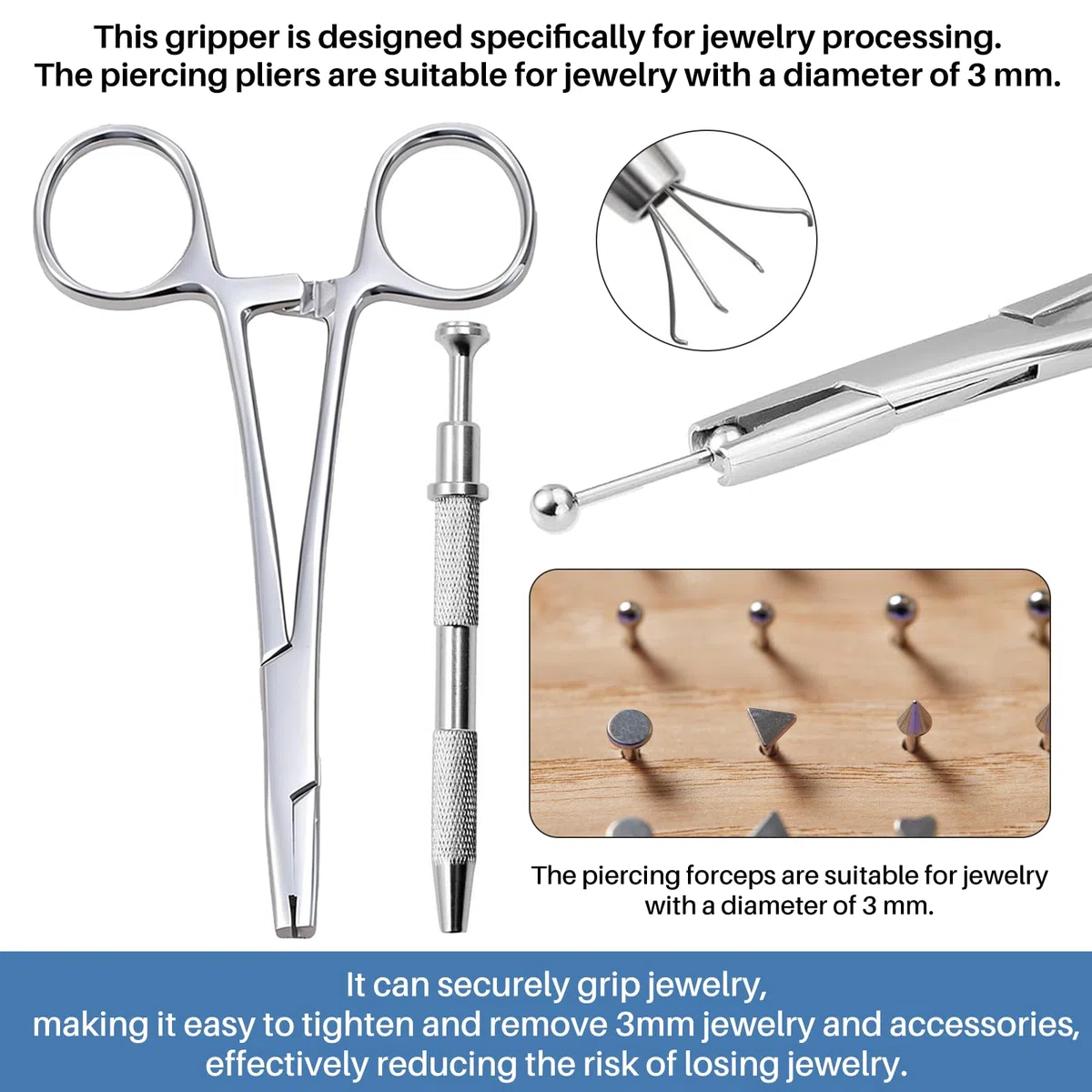 Piercing Zange, 3 mm Piercing Kugel Aufdreher Mit 1 Greifer Perforierwerkzeuge,Piercingzange Für Kugel Zum Drehen Piecing Öffner Piecing Werkzeug Klemme Für Kugeln Und Körperteile