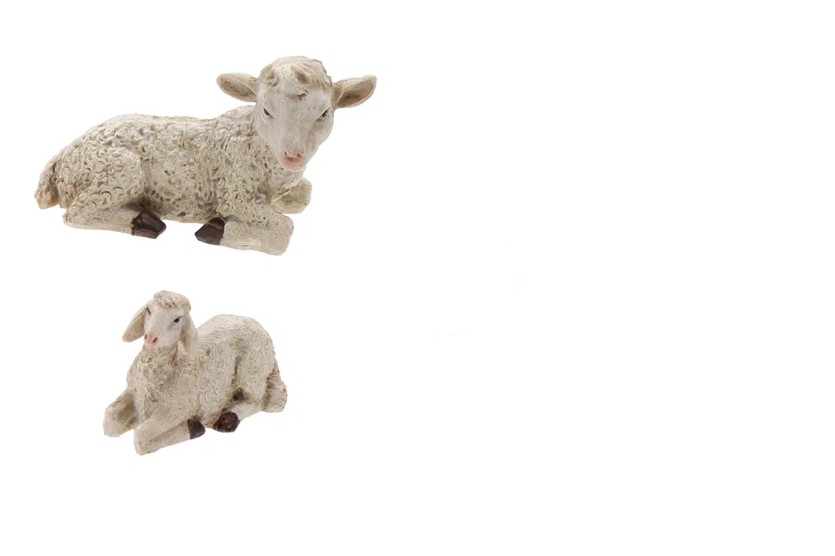 ELLUG Krippenfiguren Tiere 4er Set Ochse, Esel, Schaf, Lamm als Ersatzfiguren Tierfiguren Krippenzubehör Weihnachtskrippe max. H.: 7,5cm / max. L.: 10cm
