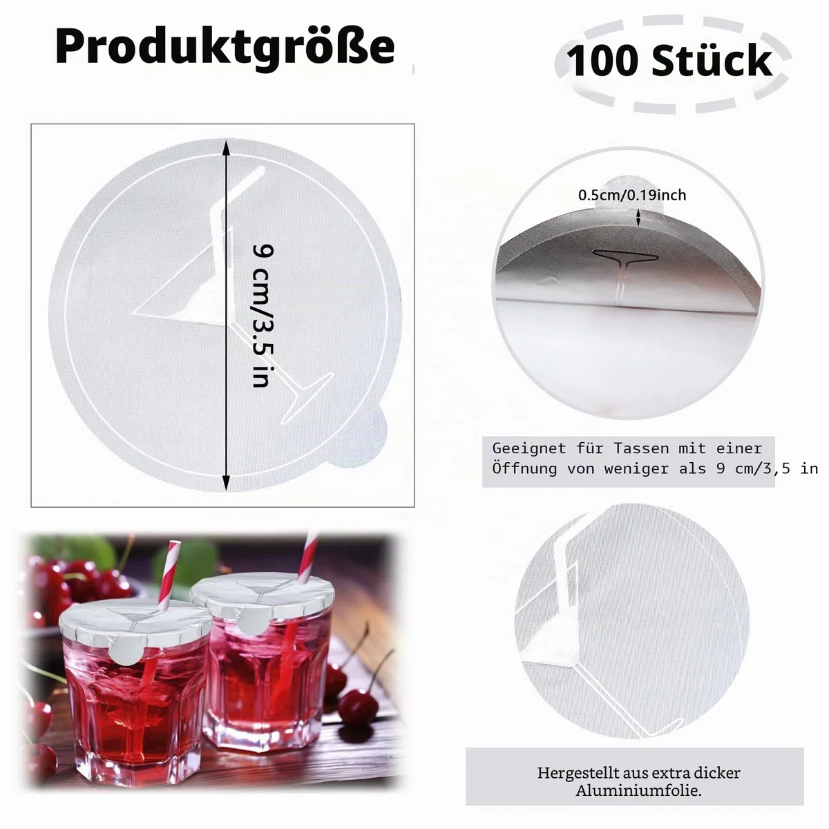 Getränkeabdeckungen für Alkoholschutz, 10 cm Becherabdeckungen für Frauen, Trinksicherheit, Klebefolie, Weinglasabdeckung, Aufkleber, Getränkeschutz für Bar, Party, Picknick (100 Pieces)