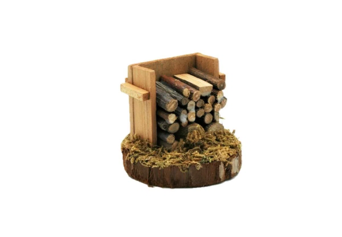 Unbekanntes Holz Zubehör in braun für Krippenset, 6-teilig, inkl. Brunnen/Holzstapel