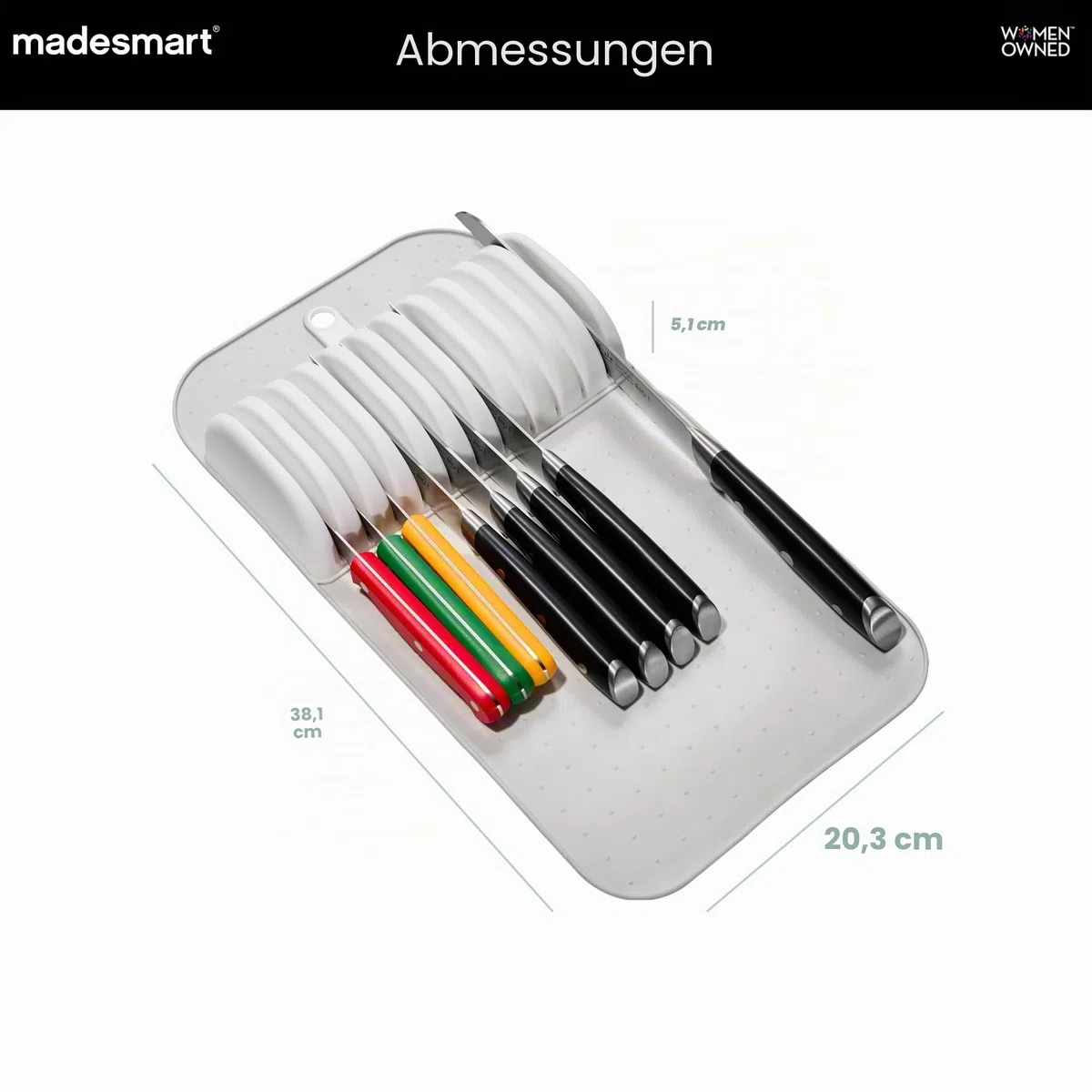 madesmart 29002 Klassische große Messermatte Weicher, rutschfester Schubladen-Organizer, langlebige Organisation zu Hause, BPA-frei, Kunststoff, Weiß/Grau
