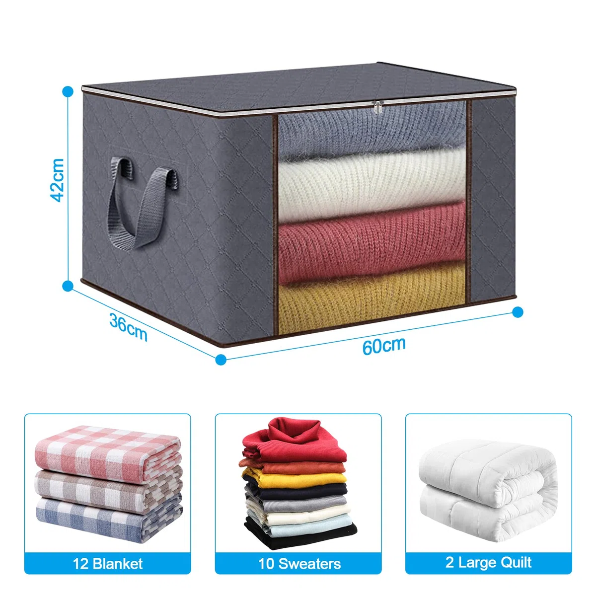 Collazoey 6 Stück Aufbewahrungstasche,90L Faltbare Aufbewahrung Boxen,Aufbewahrungsbehälter zum Organisieren von Schlafzimmer, Kleiderschrank, Kleidung, Steppdecken, mit Deckel und Griff, grau