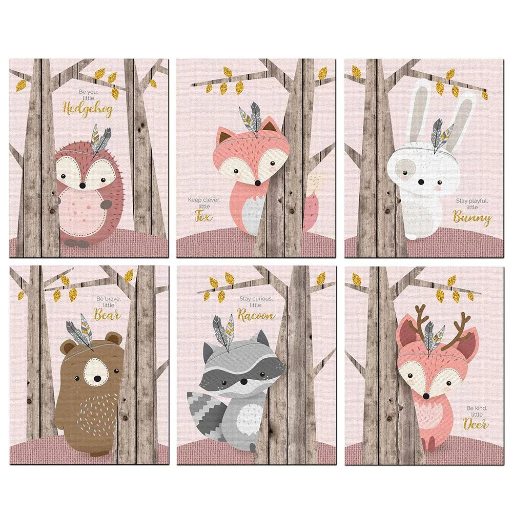 Alvinlite Cartoon Tier Malerei Niedliche Wandkunst Bild Wanddekoration für Wohnzimmer Schlafzimmer Kinderzimmer