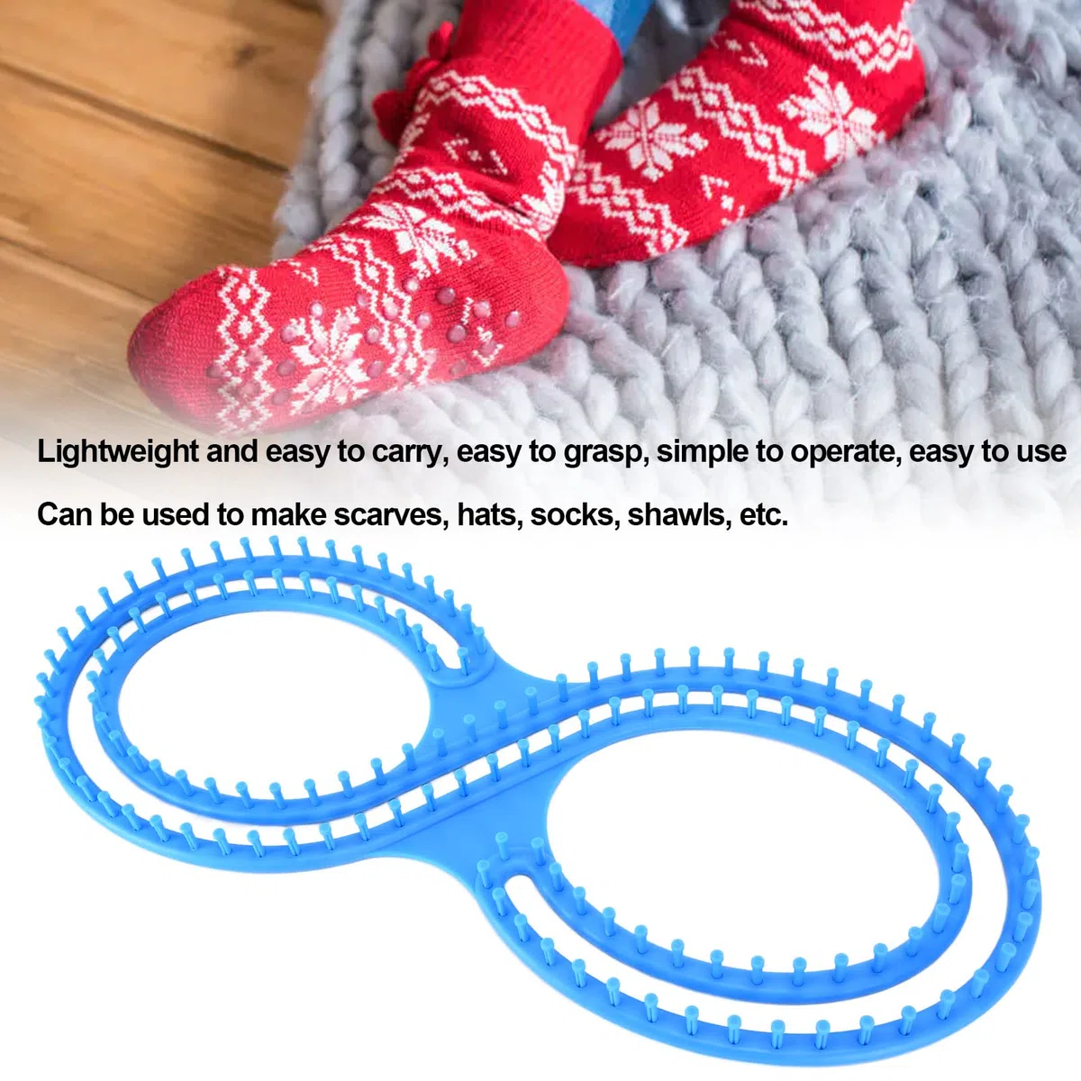 Ejoyous Strickwebstuhl, 8-f?rmiges Strickrahmen Webstuhl-Kit Lange Strickringe mit H?kelnadeln Knitting Set Strickring Set f¨¹r DIY-Decken Socken Schals M¨¹tzen Basteln