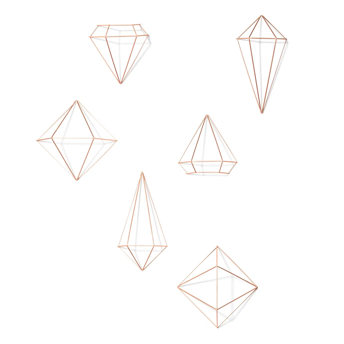 Umbra Prisma Geometrische Wanddekoration – Deko zum Aufhängen an Wand und Decke oder als Tischdekoration Verwendbar, Set mit 6 Prisma Hälften, Metall / Kupfer