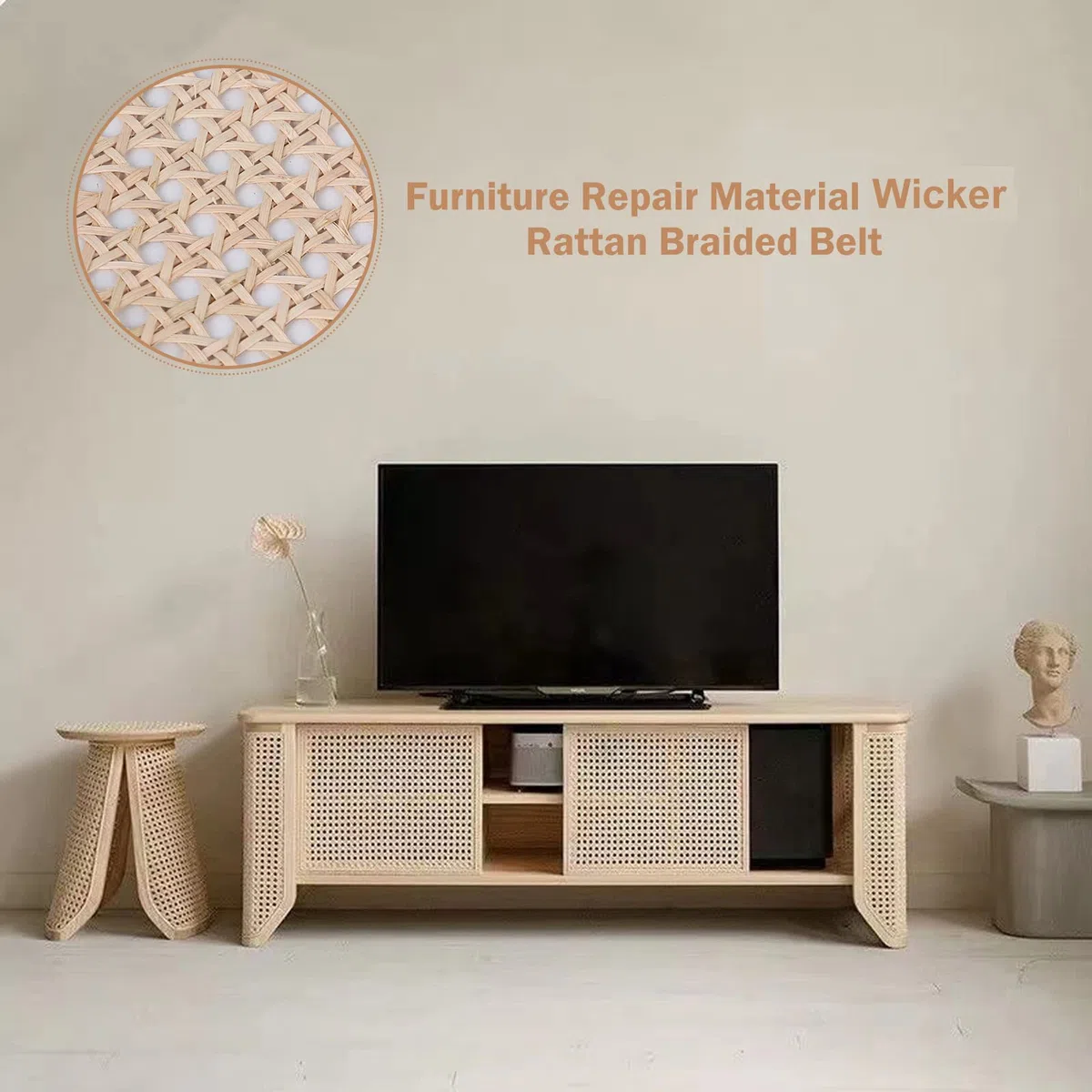 Rattan-Netz-Rolle, Rattan-Gurtbandrolle, PE Rattan-DIY-Projekte und -Dekorationen, Lampenschirme für Heimdekoration, Ständer, Schränke, Schiebewände, Heizkörper (Holzfarbe, 200 x 40cm)