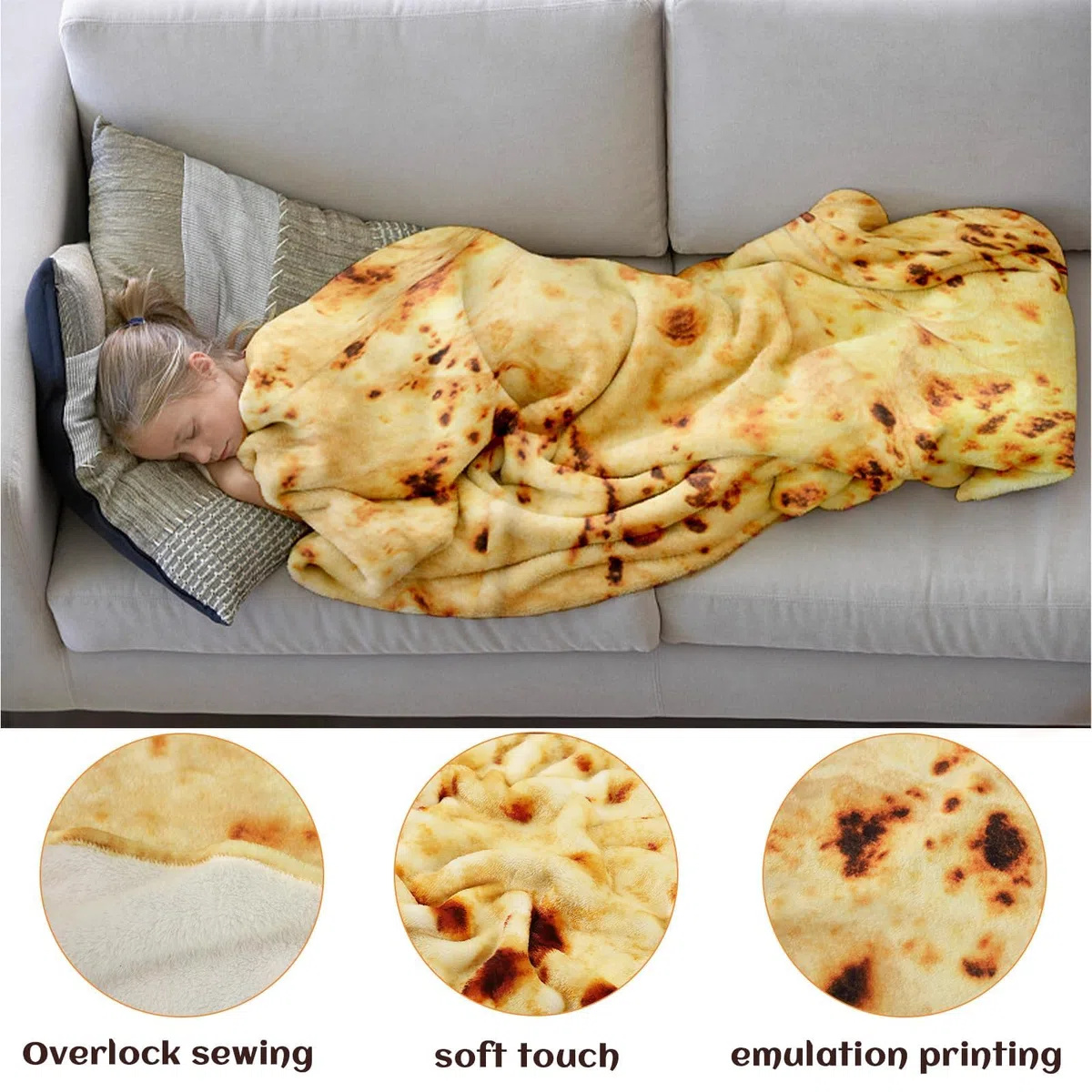 Tortilla Decke Aus Flanell 150 * 150 cm, Tortilla Decke Burrito Blanket Burrito Decke Geeignet für Kinder, Familie, Haustier, Geschenk, Weich und Angenehm Zum Warmhalten