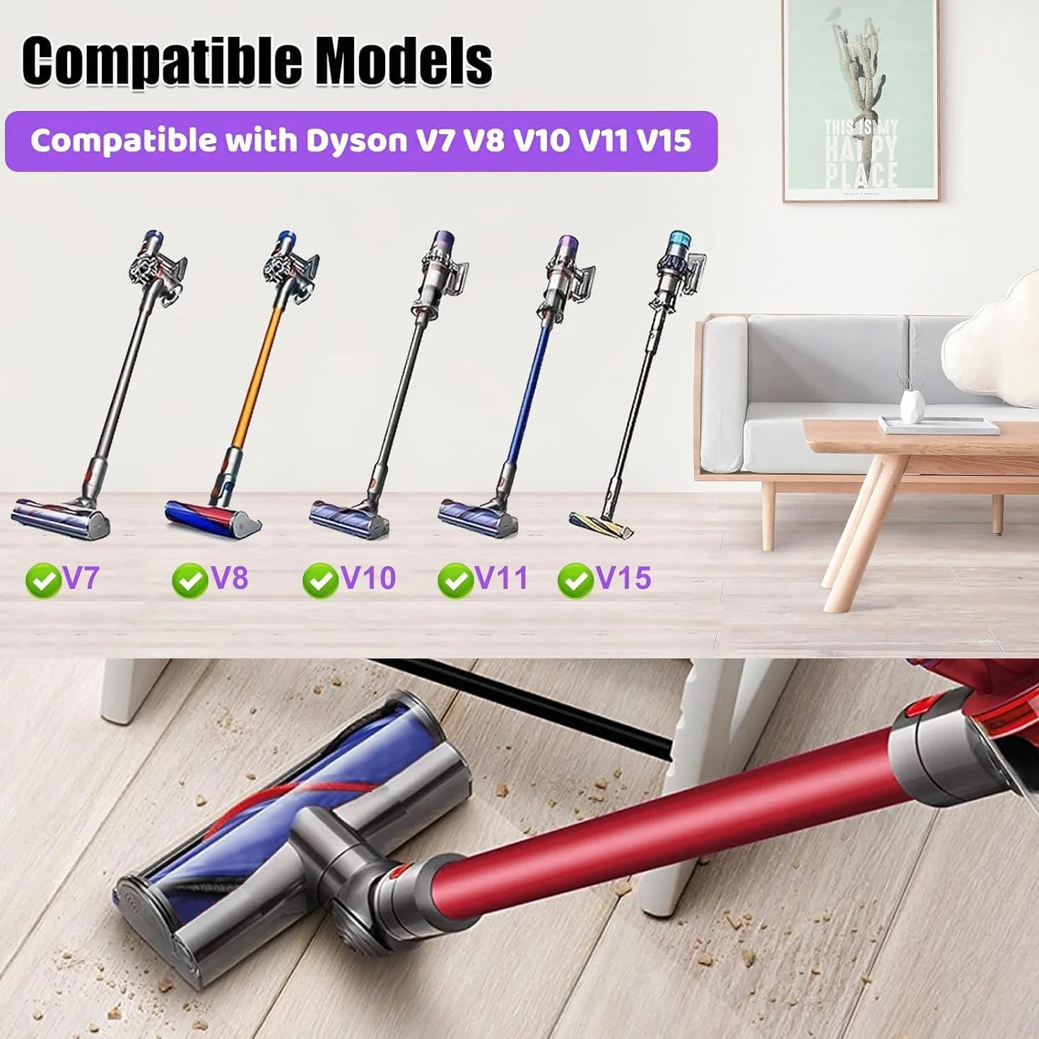 Bürste kompatibel für Dyson V7 V8 V10 V11 V15 Staubsauger Animal Absolute Modelle, Zubehör für Ersatzteile für Reinigungskopf, elektrischer Kopf für Hartholzteppiche