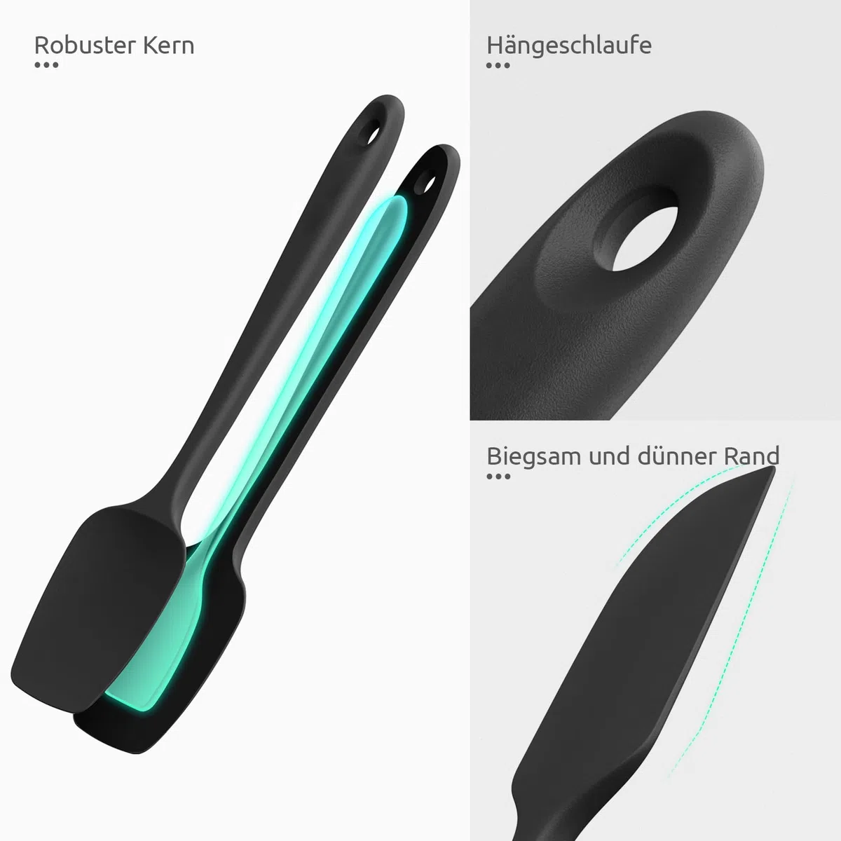 U-Taste Silikon Spatel & Teigschaber 4er Set, 315℃ Hitzebeständiger Antihaft-Gummispachtel Kuchenspatel, Nahtloses Einteiliges Design für Kochen Backen Mischen (Schwarz)