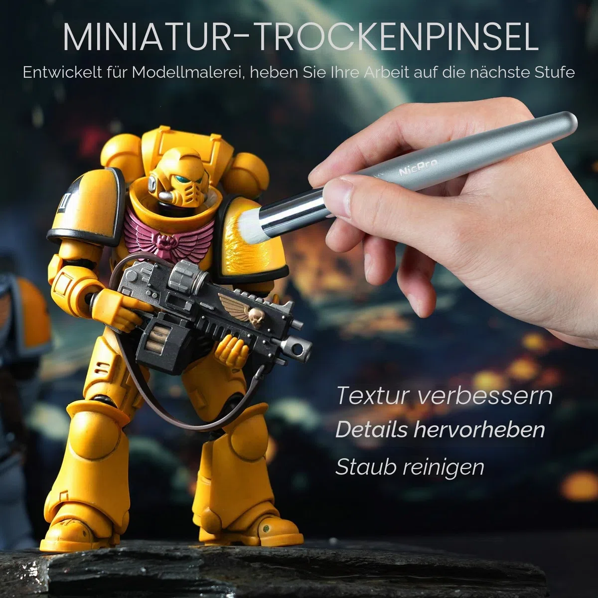 Nicpro Feine Pinsel Drybrush, 20-teiliges Miniatur Modellbau Pinsel Set, Kleine Feine Detail Modellpinsel Dry Brush für Acryl, Aquarell, Malen nach Zahlen, Modell, Figur, Zitadelle, mit Etui