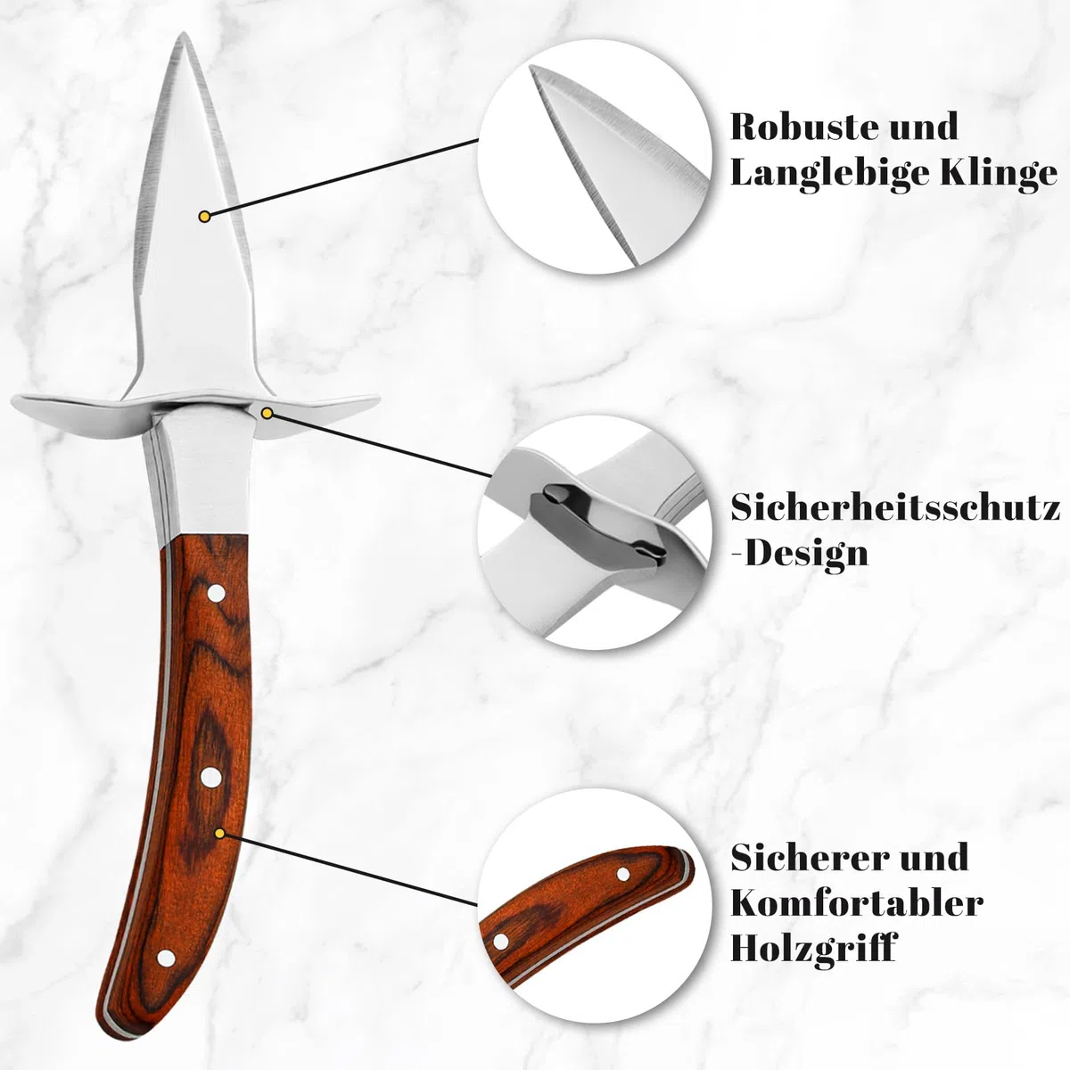 Austernmesser - Austermesser-Set mit 1 Paar Schutzhandschuhe und 1 Leder-Messerschale, Professioneller Austernöffner aus Edelstahl, Holzgriff, Geeignet für Schalentiere oder Harten Käse