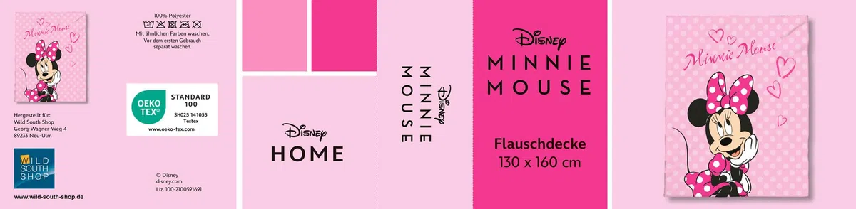 Disney Minnie Mouse Flanell Flauschdecke, Kuscheldecke 130 x 160 cm