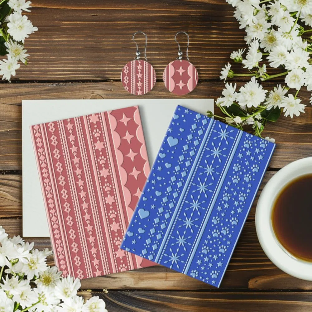BENECREAT 2 Pcs Acryl Ton Textur Blätter, 12 Styles Stars Paw Prints Polymer Clay Geometrische Textur Matten, Embossing Polymer Clay Tools für Ohrringe Schmuck Design, Home Decoration, Craft DIY