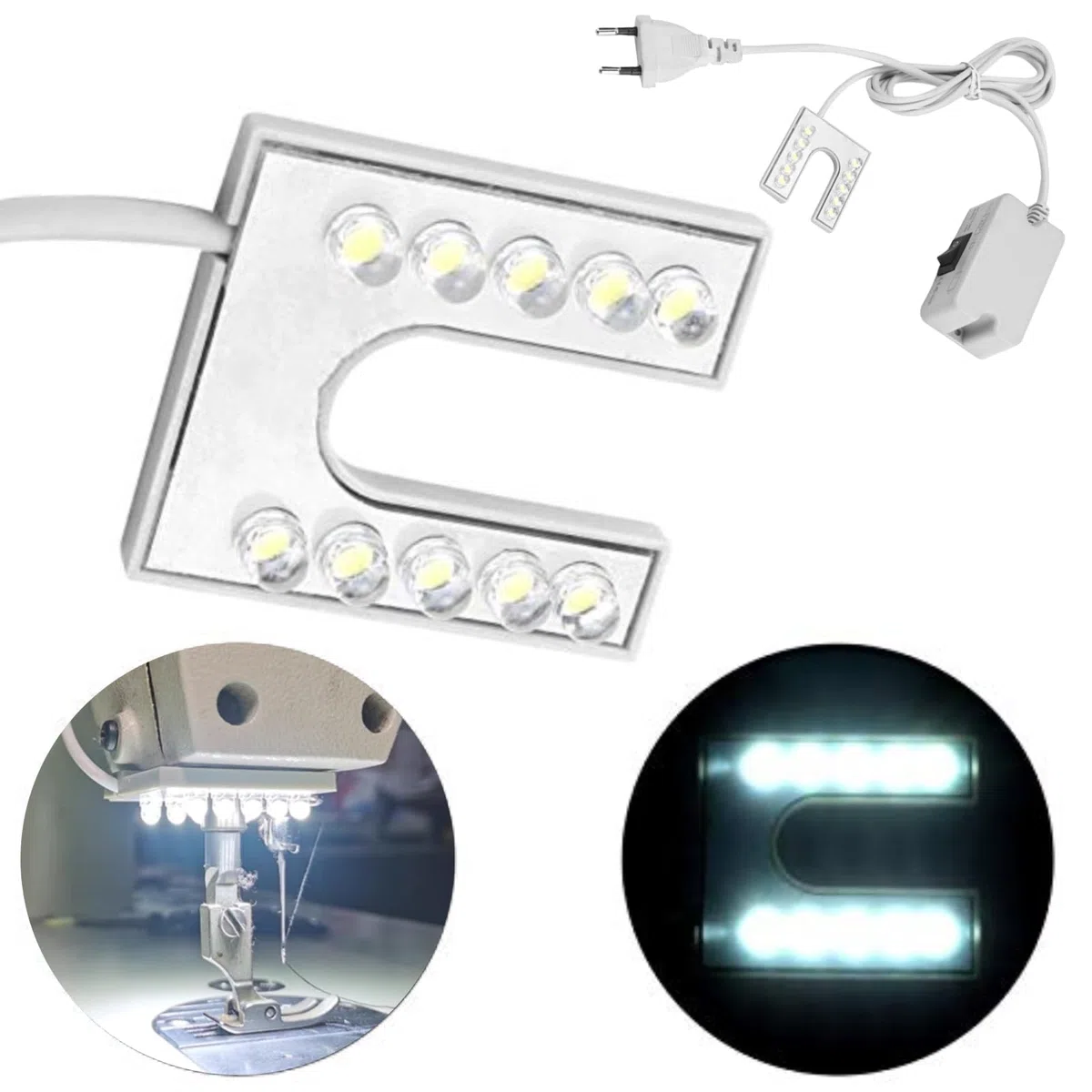 Nähmaschinenlicht, LED-Licht Flexible Schwanenhalslampe mit magnetischer Befestigungsbasis für Handwerk, Nähmaschine 110-265V EU-Stecker