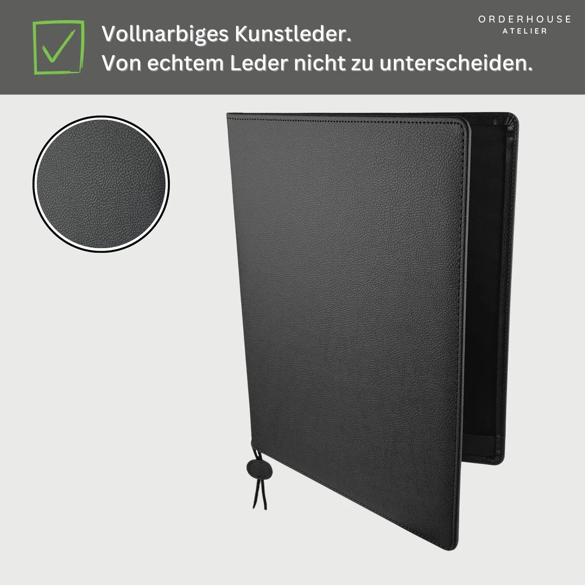 A4 Urkundenmappe schwarz - veganes, genarbtes Kunstleder - Übergabe von Diplom, Zeugnis und Auszeichnung - Vertragsunterzeichnung