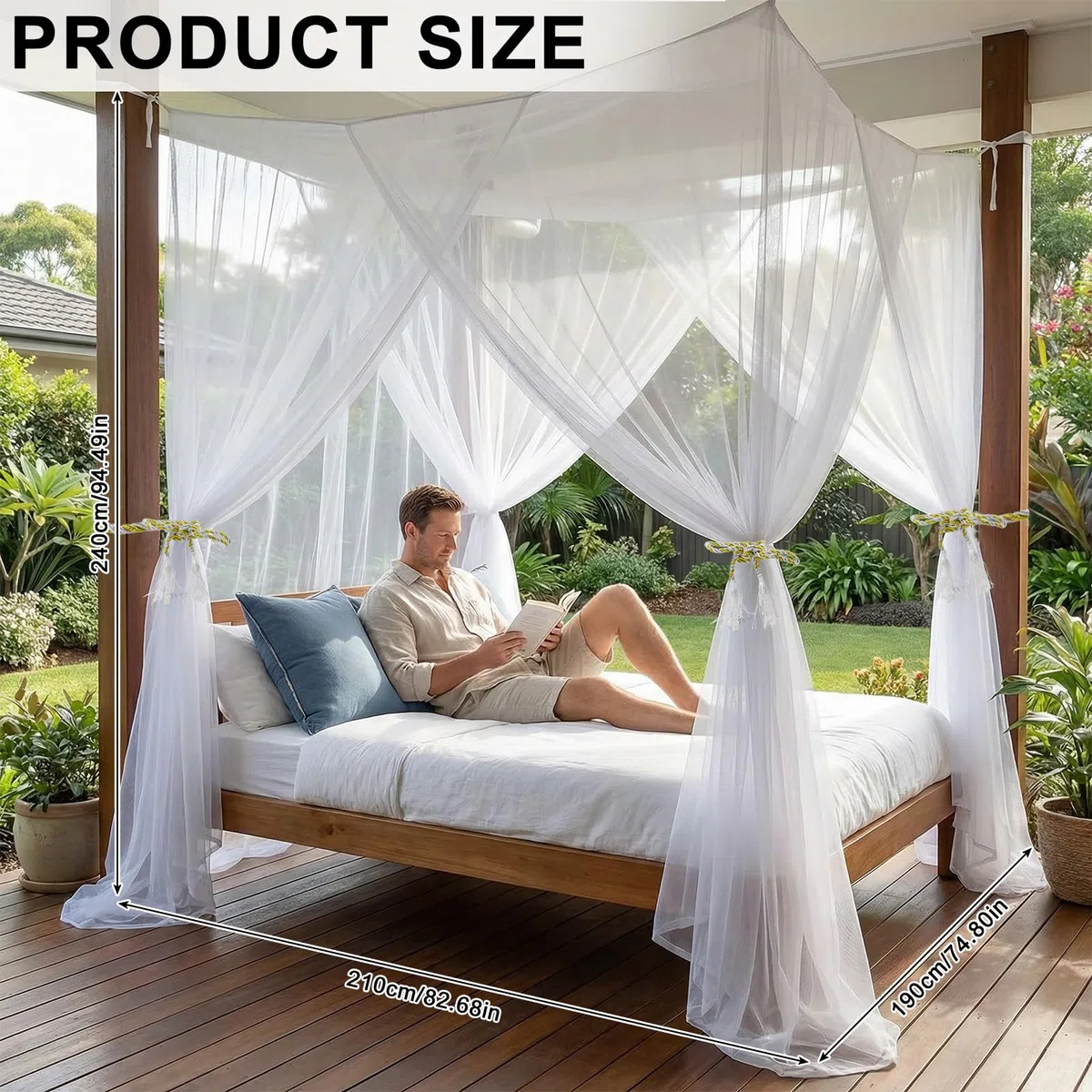 Moskitonetz Doppelbett und Einzelbett 190x210x240cm Moskitonetz Bett Mückennetz 4 Öffnungen Premium Mückenschutznetz mit Aufhängeset Mosquito Net Bed für Schlafzimmer Camping Reisen Weiß