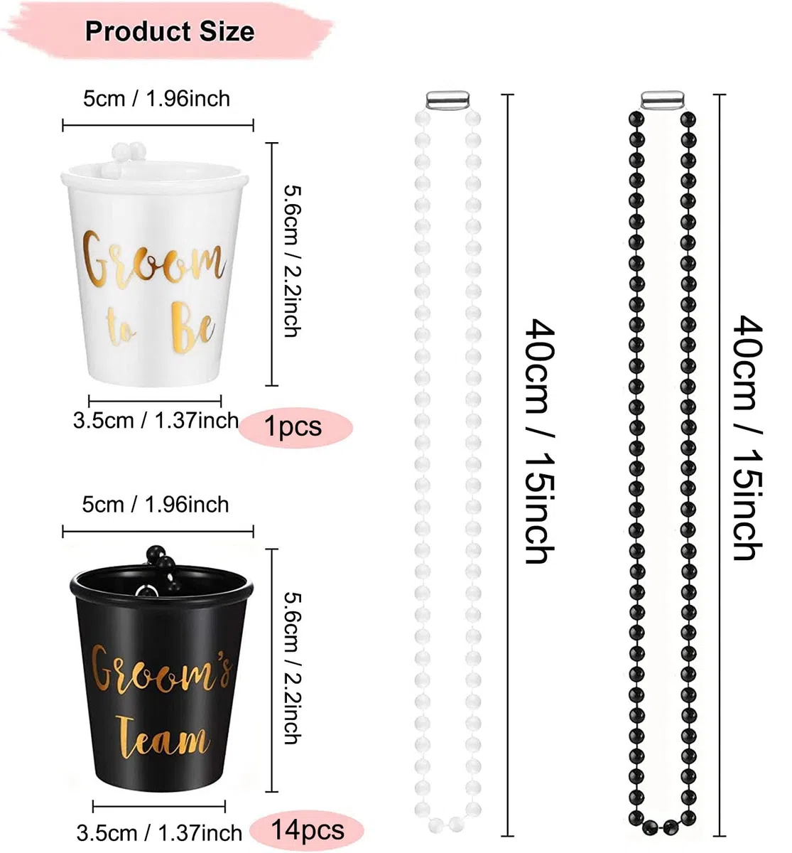 15 Stück Bräutigam Schnapsgläser mit Kette Männer Team Schnapsglas Halskette Shotgläser Becher zum Umhängen JGA Accessoires für Junggesellinnenabschied Party Hochzeit Dekoration
