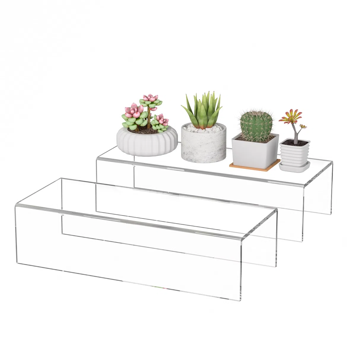 Sezanrpt Acryl Regal Riser 30x12x7.5cm Packung von 2, Desktop rechteckige Acryl Tablett Sockel Ständer für Figur, Taschen, 30x12x7.5cm