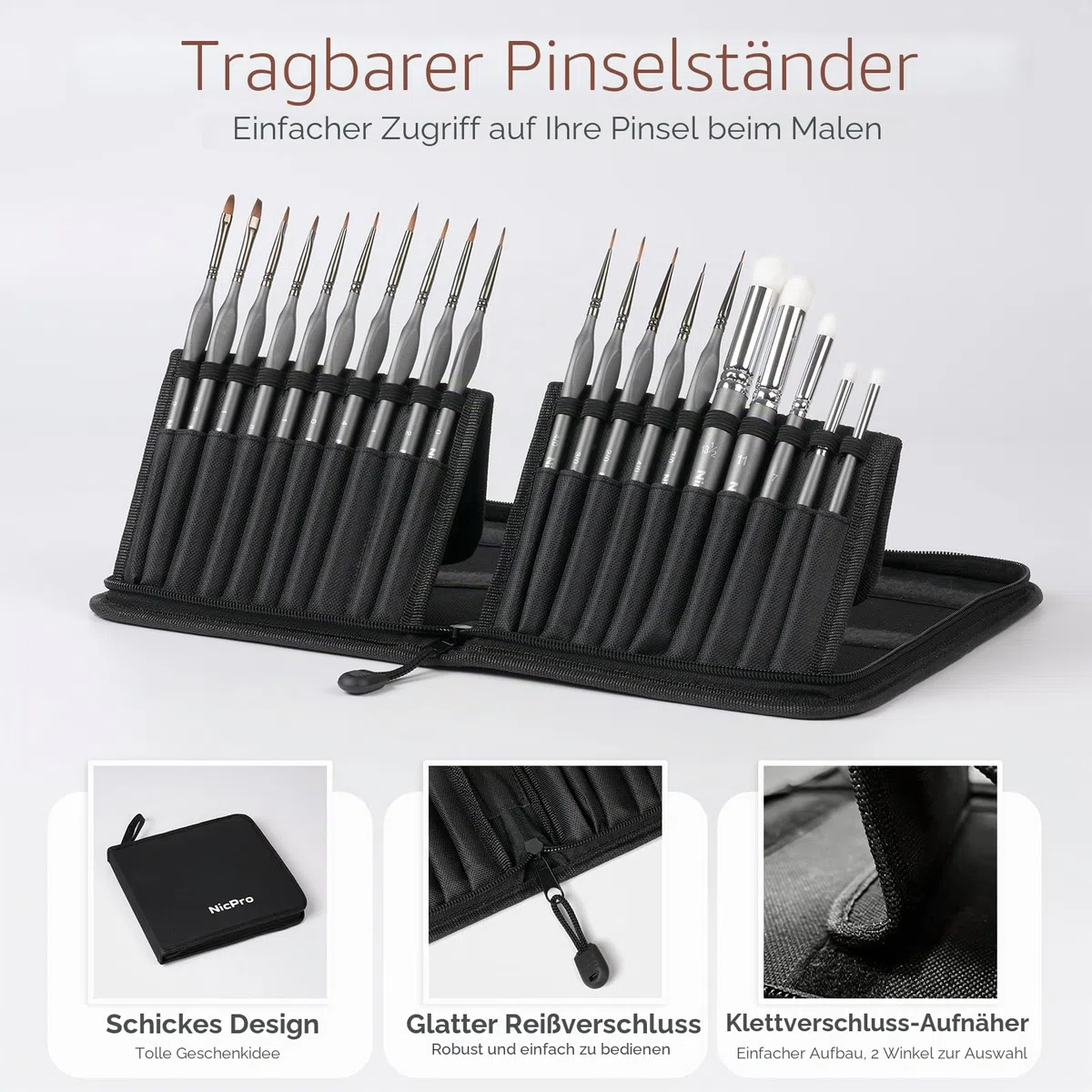 Nicpro Feine Pinsel Drybrush, 20-teiliges Miniatur Modellbau Pinsel Set, Kleine Feine Detail Modellpinsel Dry Brush für Acryl, Aquarell, Malen nach Zahlen, Modell, Figur, Zitadelle, mit Etui